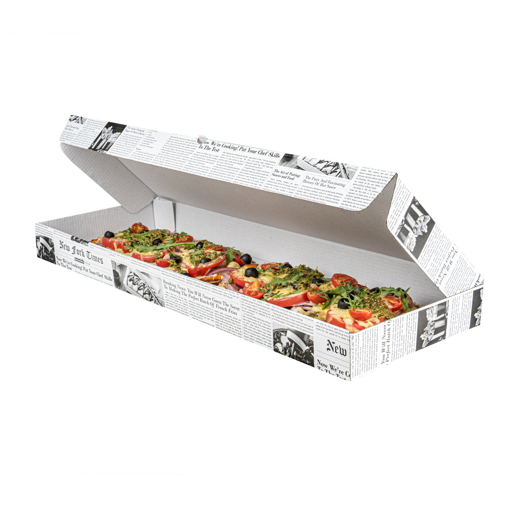 Eco Pie Newsprint and White Paper Corrugated Flatbread Box - 24" x 12" x 2" - 50 count box