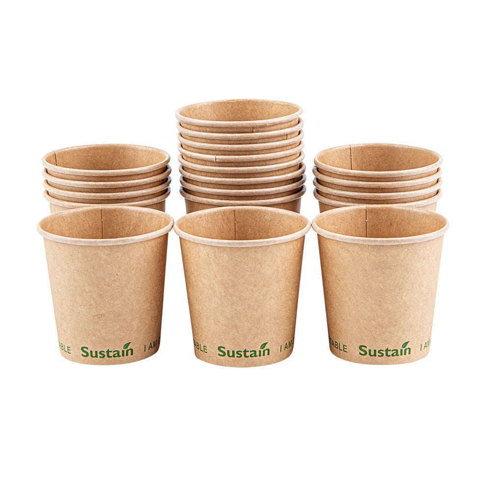 Sustain 4 oz Kraft Paper Coffee Cup - PLA Lining, Compostable, Single Wall - 2 1/2" x 2 1/2" x 2 1/4" - 1000 count box