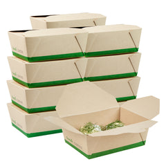 Sustain 45 oz Rectangle Bamboo Paper #8 Bio Box Take Out Container - with PLA Lining, Compostable - 6 3/4