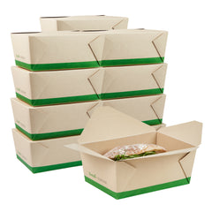 Sustain 98 oz Rectangle Bamboo Paper #4 Bio Box Take Out Container - with PLA Lining, Compostable - 8 1/2