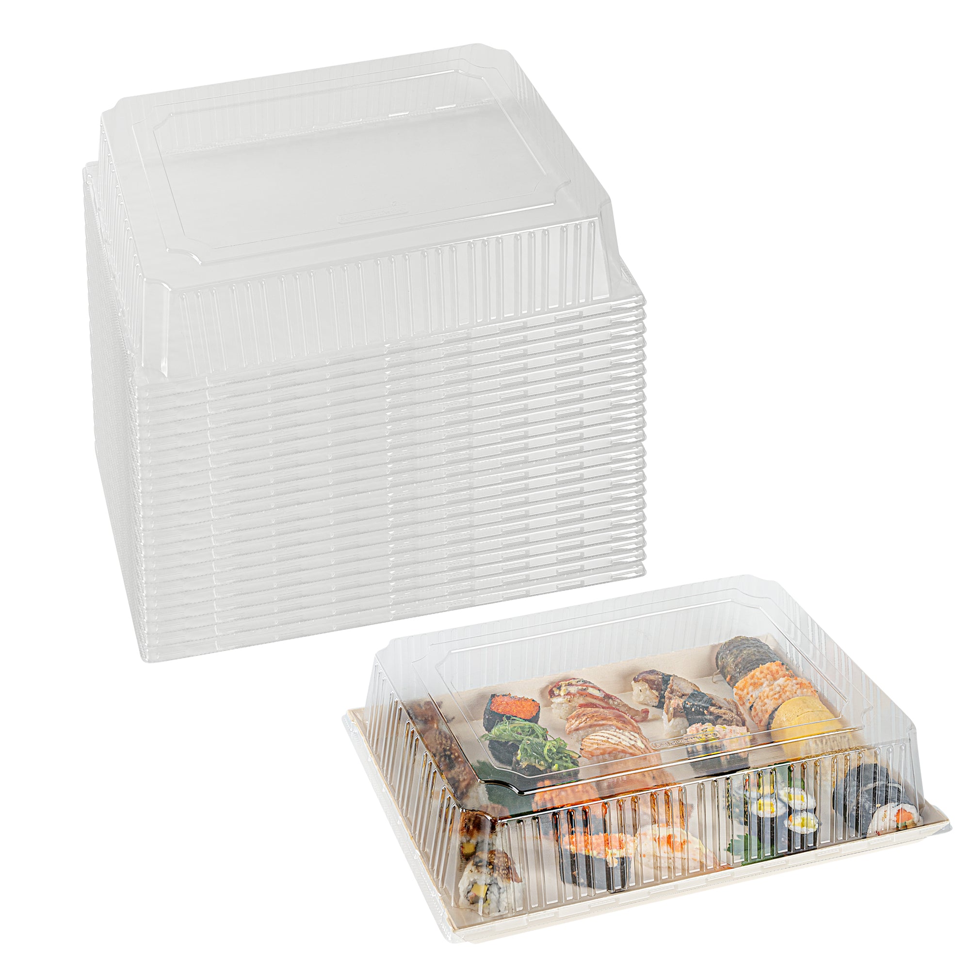 Taipei Rectangle Clear Plastic Lid - Fits 15 1/4" x 10 3/4" Poplar Plate - 100 count box