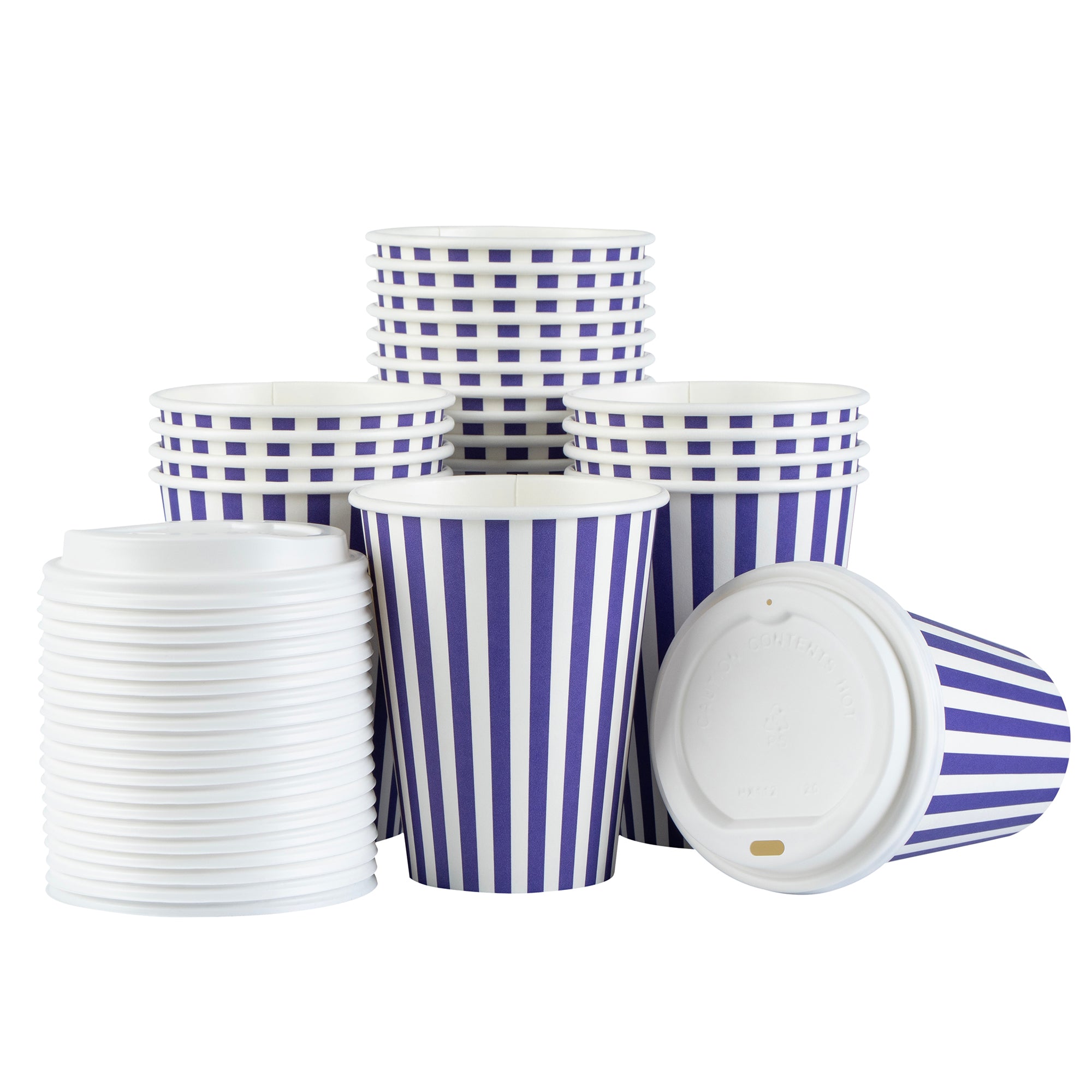 Restpresso 12 oz Purple and White Stripe Paper Single Wall Coffee Cup - with White Lid - 3 1/2"x 3 1/2"x 4 3/4" - 400 count box