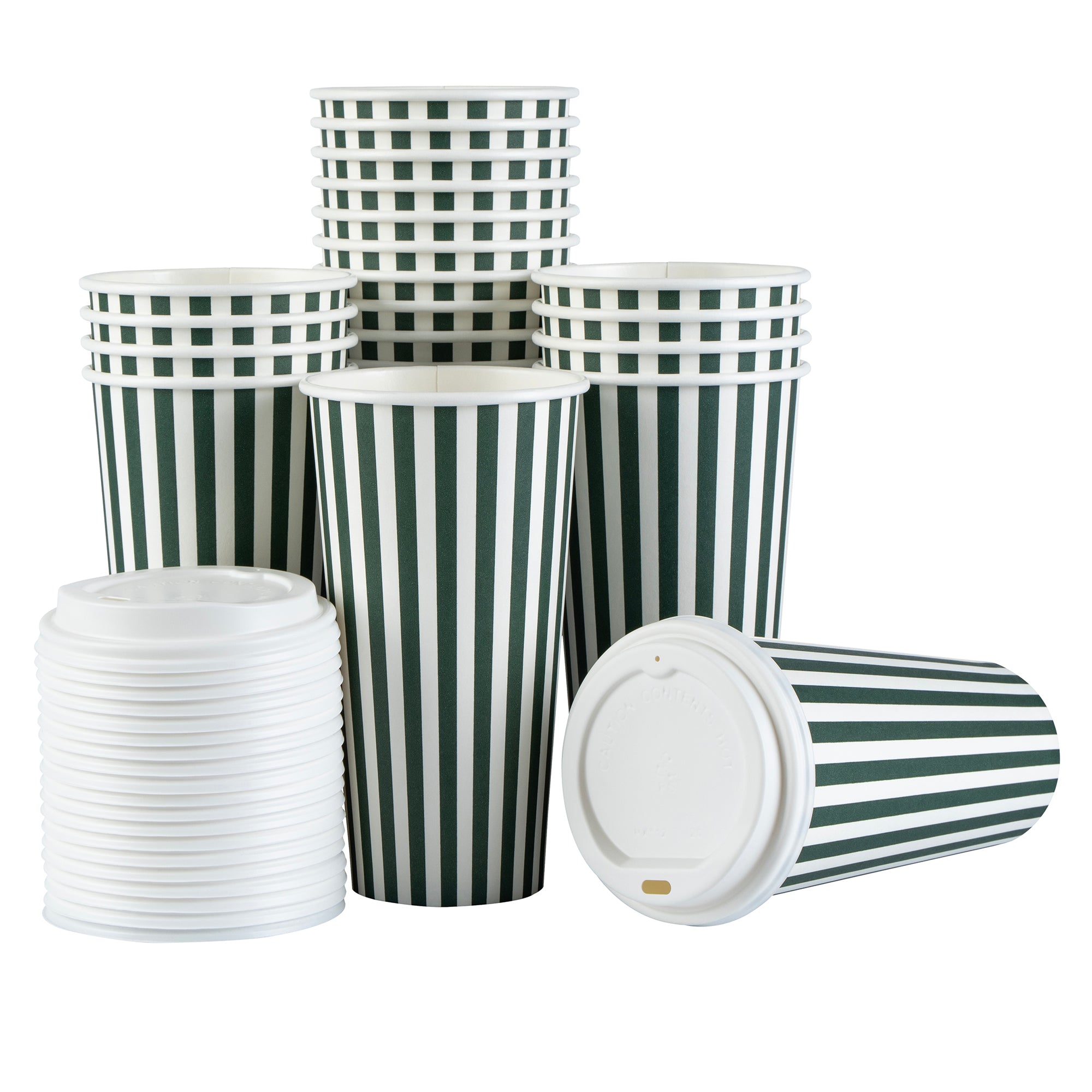 Restpresso 20 oz Forest Green and White Stripe Paper Single Wall Coffee Cup - with White Lid - 3 1/2"x 3 1/2"x 6 1/2" - 400 count box