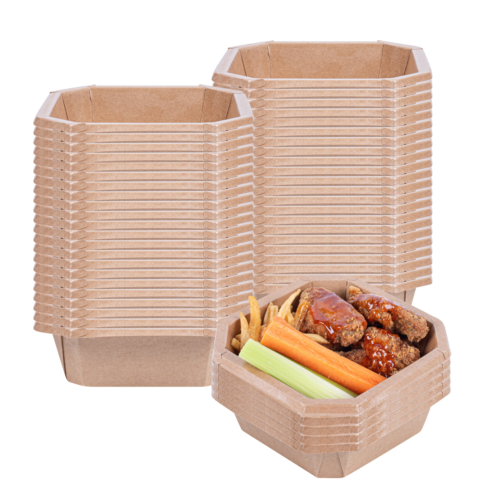 Sustain 22 oz Octagonal Kraft Paper Take Out Container - with PLA Lining, Compostable - 6" x 6" x 2" - 100 count box