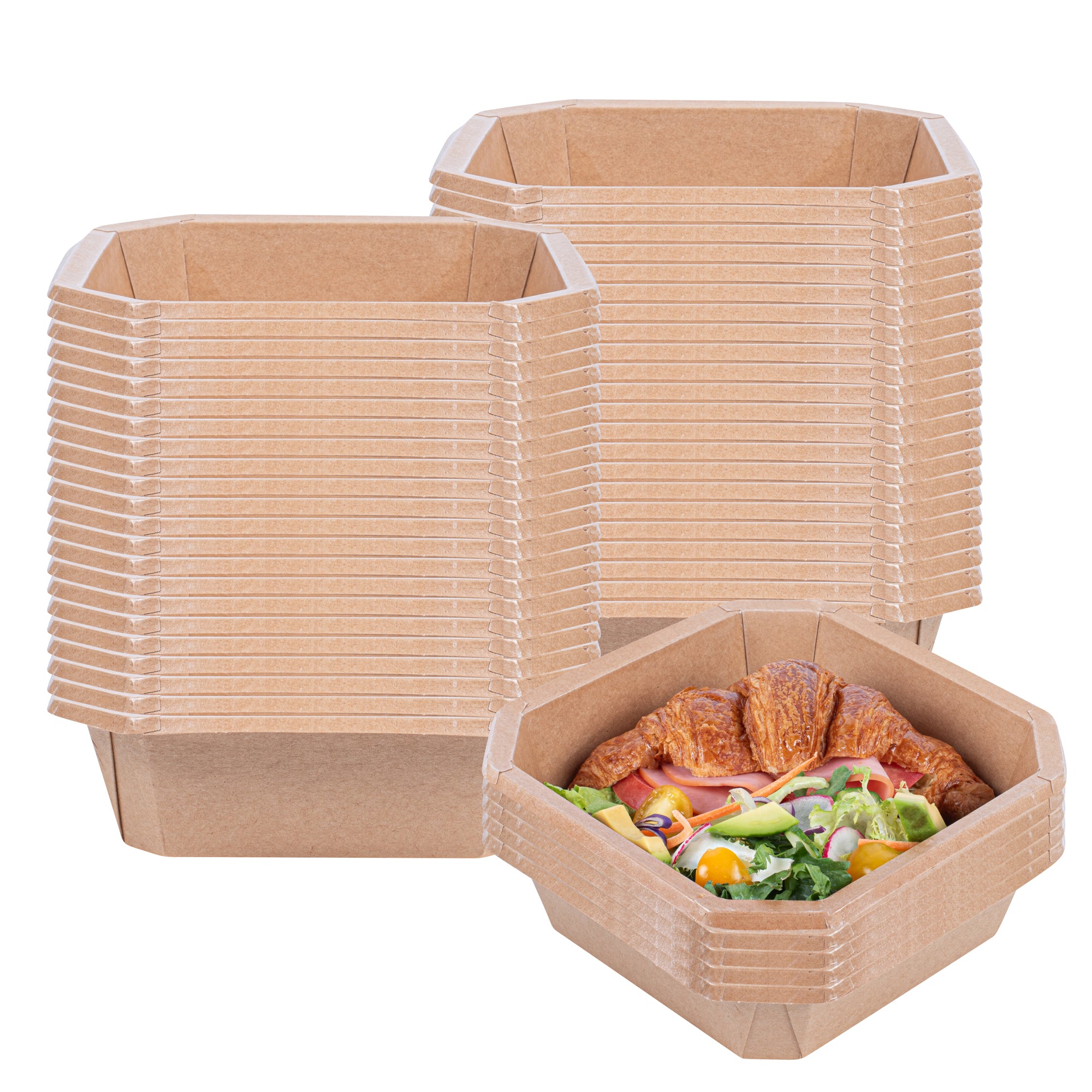 Sustain 34 oz Octagonal Kraft Paper Take Out Container - with PLA Lining, Compostable - 7" x 7" x 2" - 100 count box