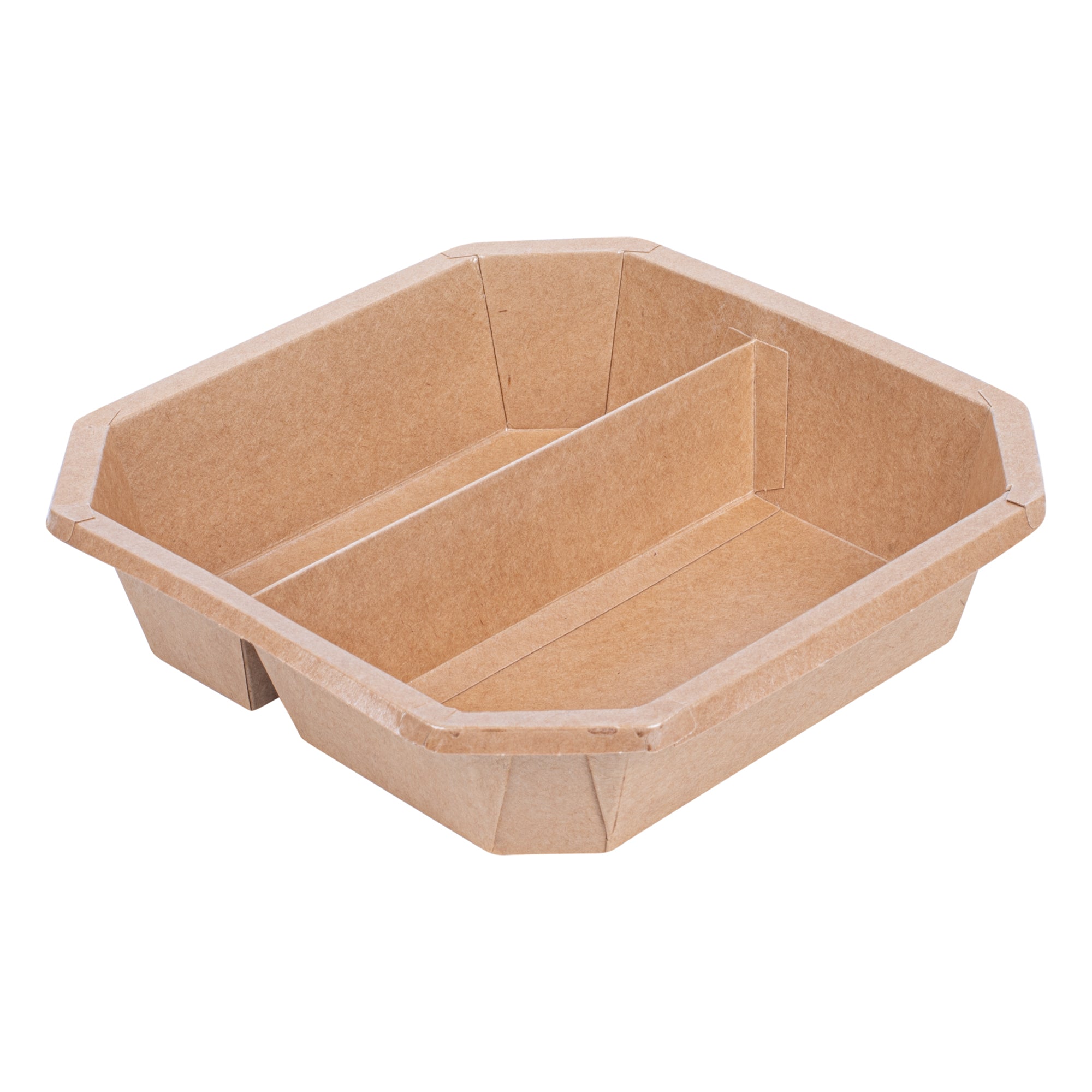 Sustain 41 oz Octagonal Kraft Paper Take Out Container - 2 Compartments, PLA Lining, Compostable - 7 3/4" x 7 3/4" x 2" - 100 count box