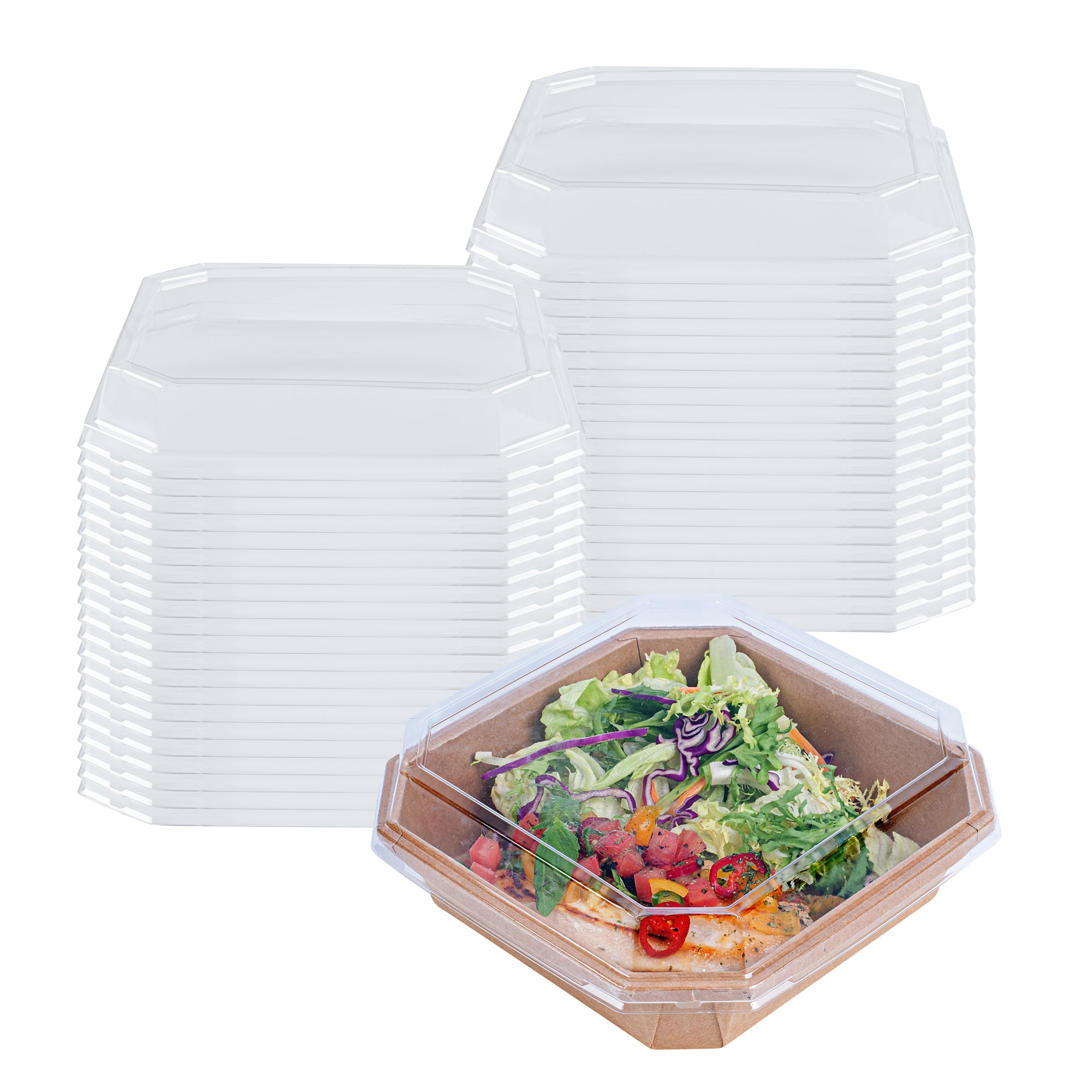 Sustain Octagonal Clear PLA Plastic Dome Lid - Fits 41 oz Container - 7 3/4" x 7 3/4" x 1 1/4" - 100 count box