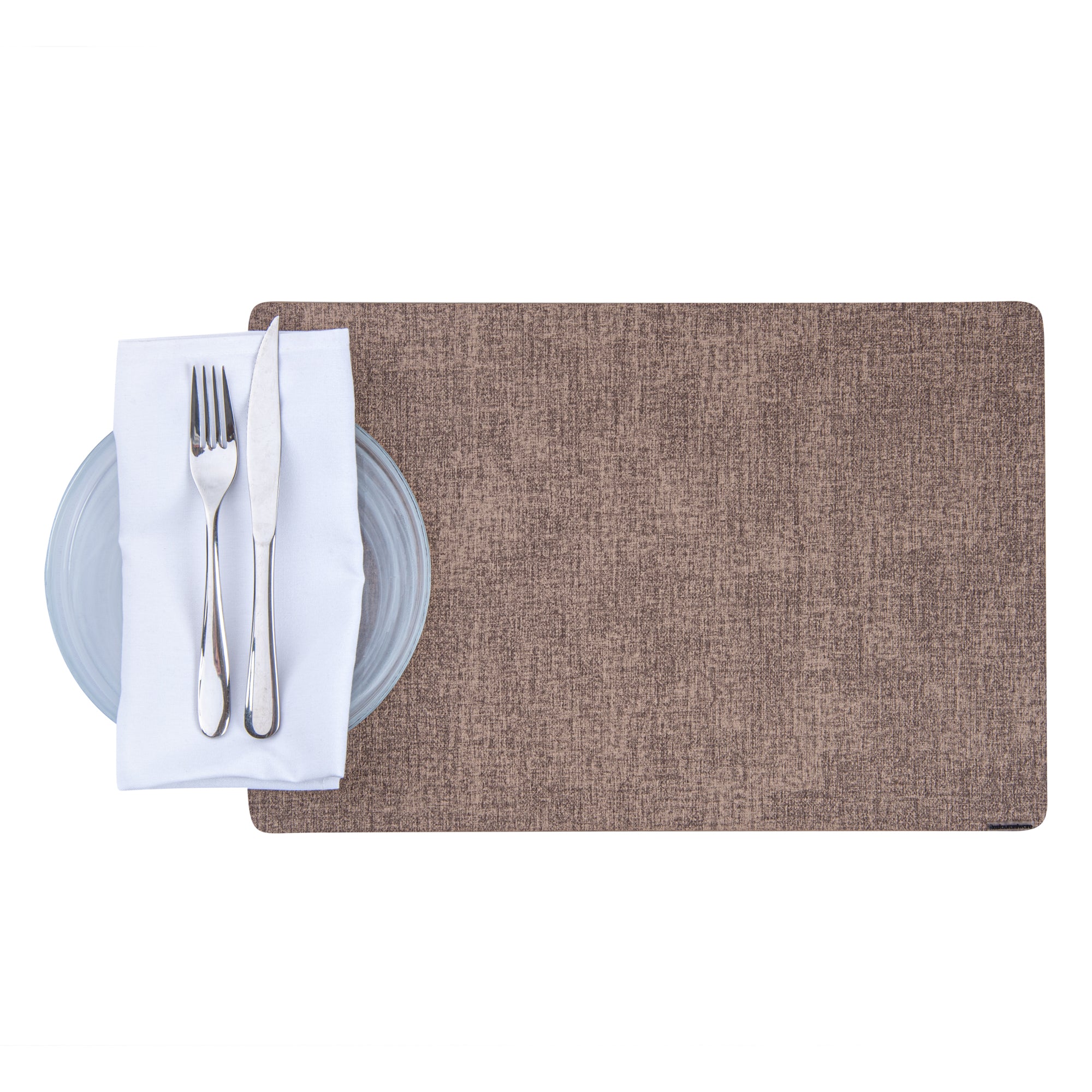 Denim Mesh Rectangle Brown Vinyl Linen-Feel Placemat - 17 3/4" x 11 3/4" - 6 count box