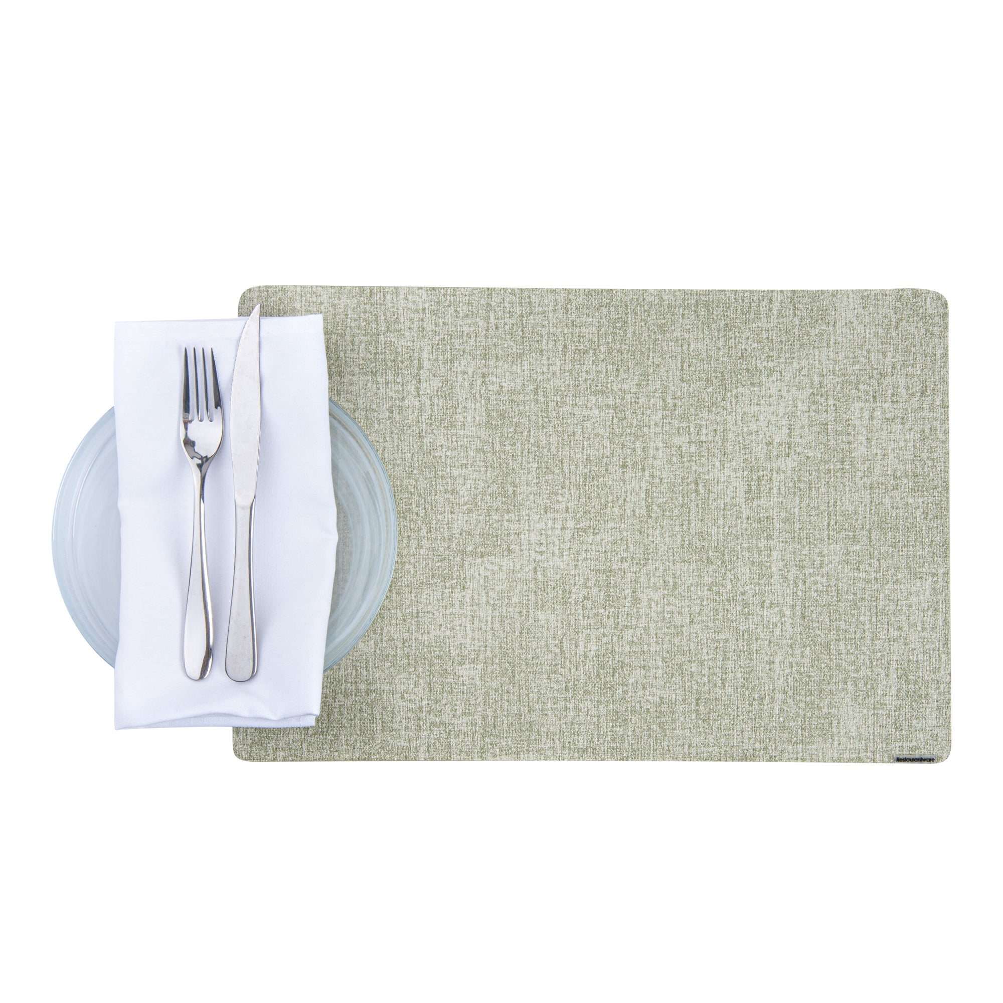 Denim Mesh Rectangle Green Vinyl Linen-Feel Placemat - 17 3/4" x 11 3/4" - 6 count box