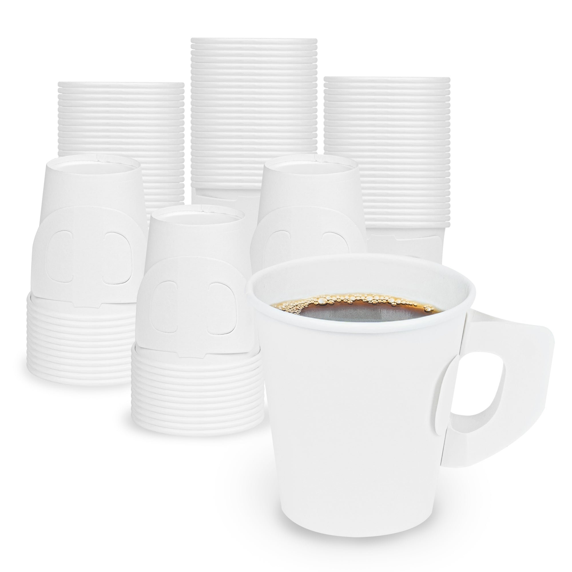 Restpresso 7 oz White Paper Coffee Cup - with Handle, Single Wall - 2 3/4" x 2 3/4" x 3" - 1000 count box