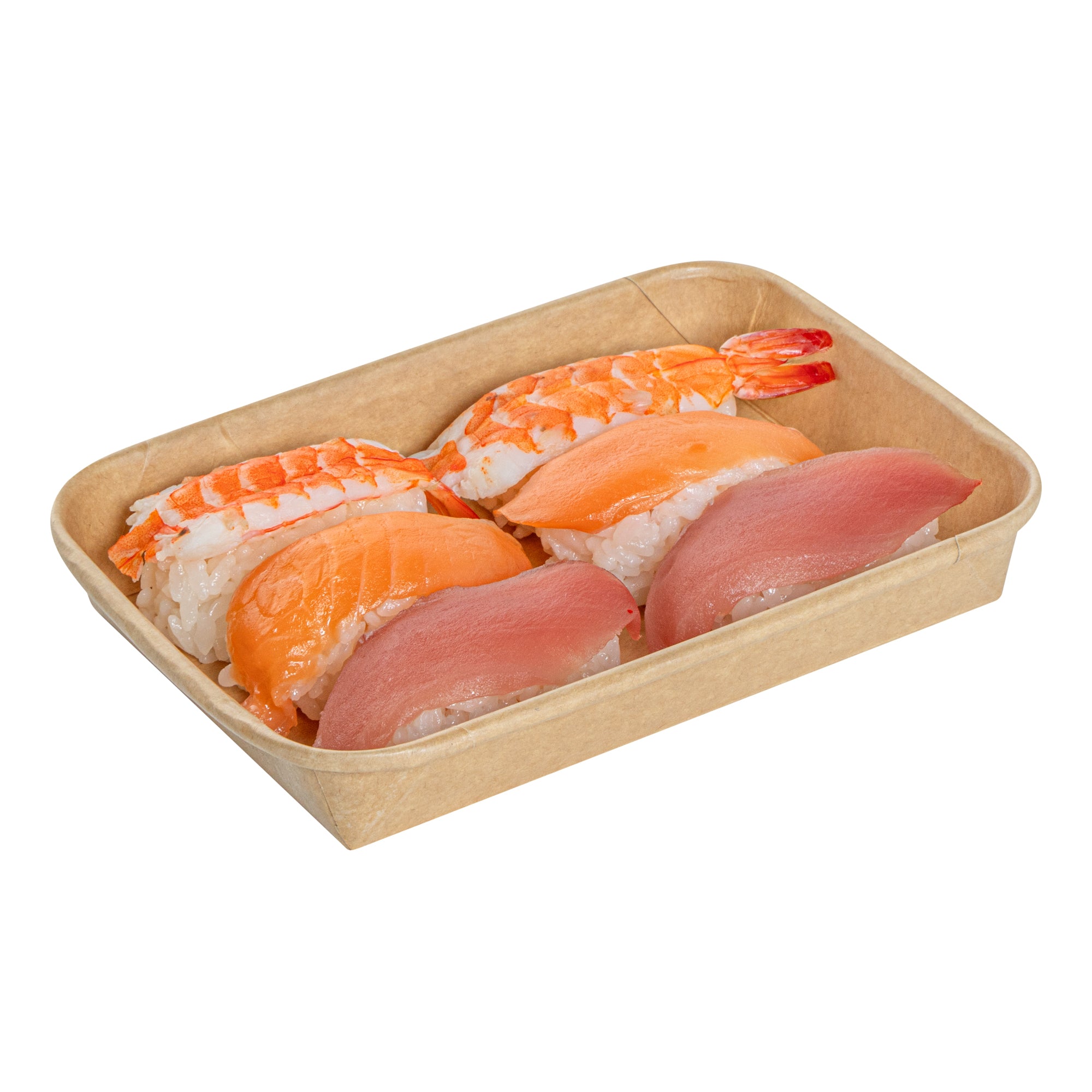 Matsuri Vision 8 oz Rectangle Kraft Paper Sushi Container - 6 1/2" x 4 1/2" x 1" - 100 count box