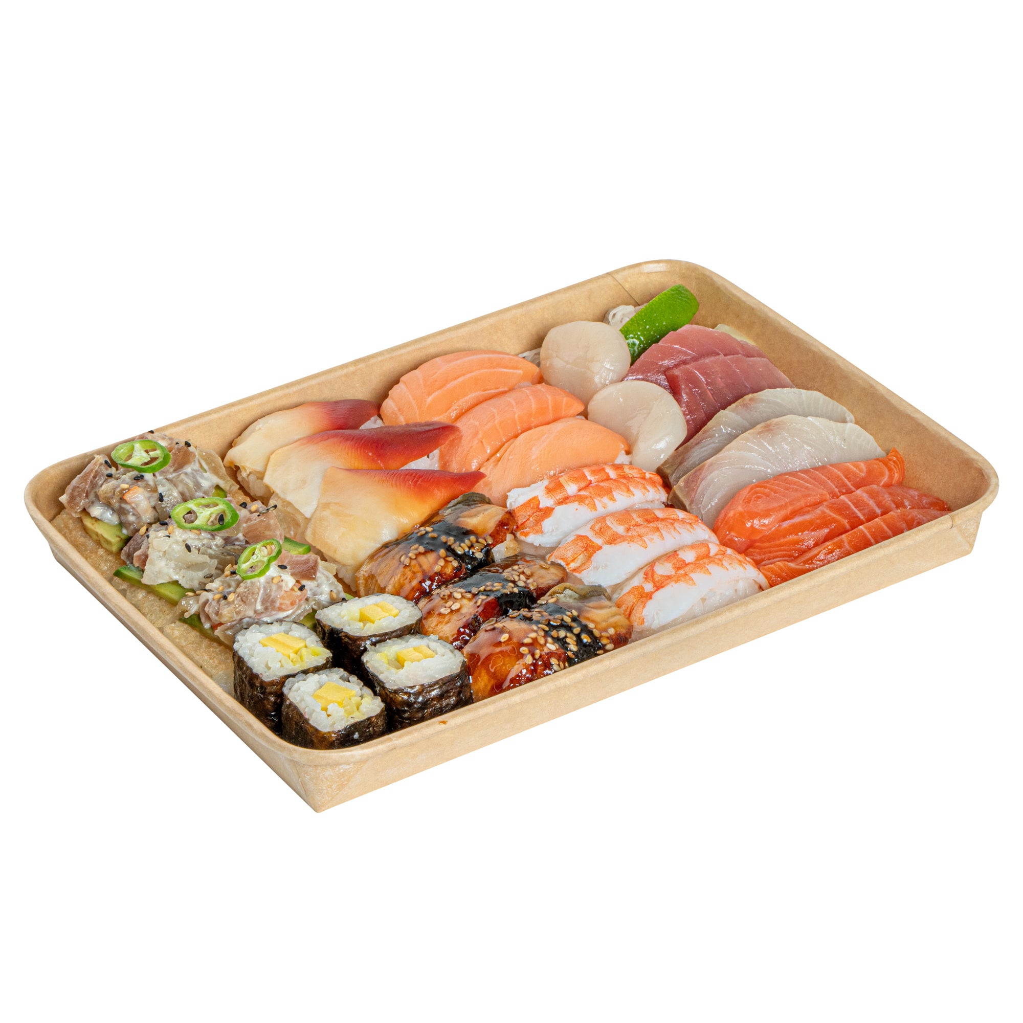 Matsuri Vision 23 oz Rectangle Kraft Paper Sushi Container - 10" x 7 1/4" x 1" - 100 count box