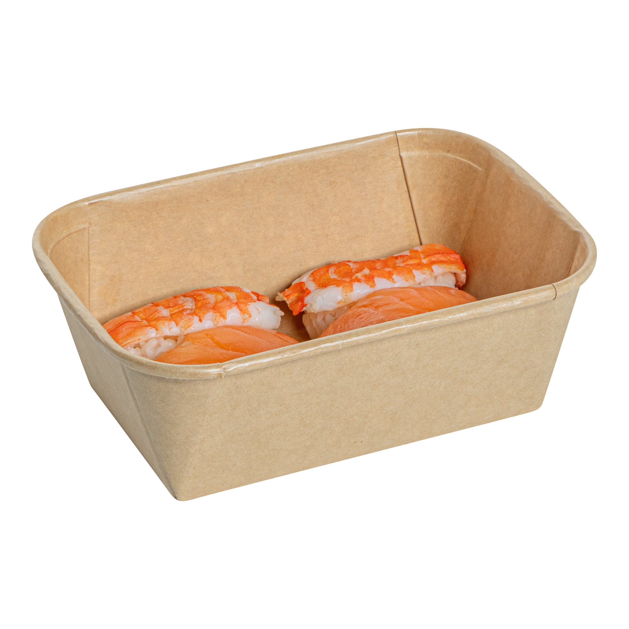 Matsuri Vision 26 oz Rectangle Kraft Paper Sushi Container - 6 1/2" x 4 3/4" x 2 1/4" - 100 count box