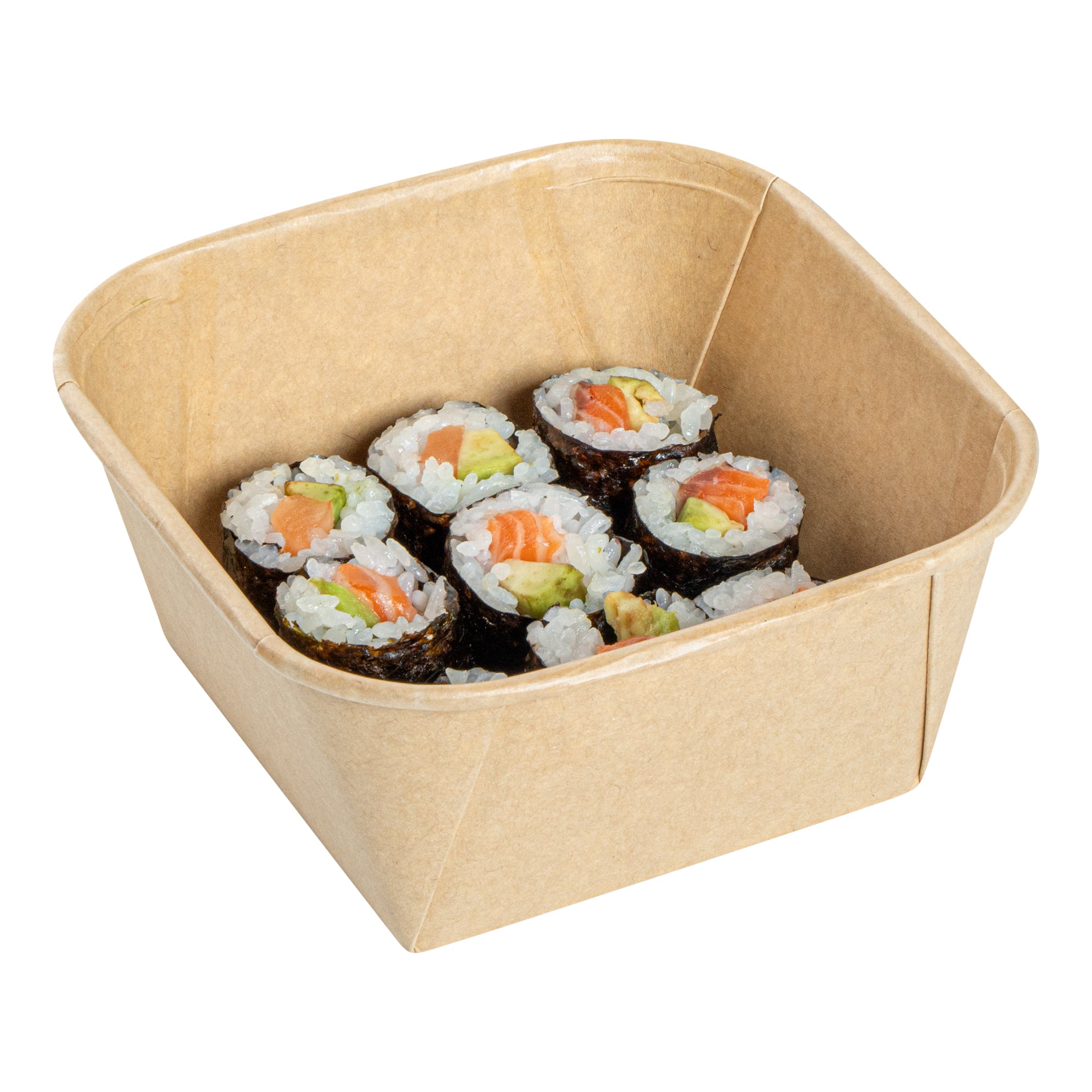 Matsuri Vision 22 oz Square Kraft Paper Sushi Container - 5" x 5" x 2 1/4" - 100 count box