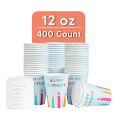 Restpresso 12 oz Happy Birthday Paper Single Wall Coffee Cup - with White Lid - 3 1/2