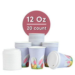 Restpresso 12 oz Easter Paper Single Wall Coffee Cup - with White Lid - 3 1/2