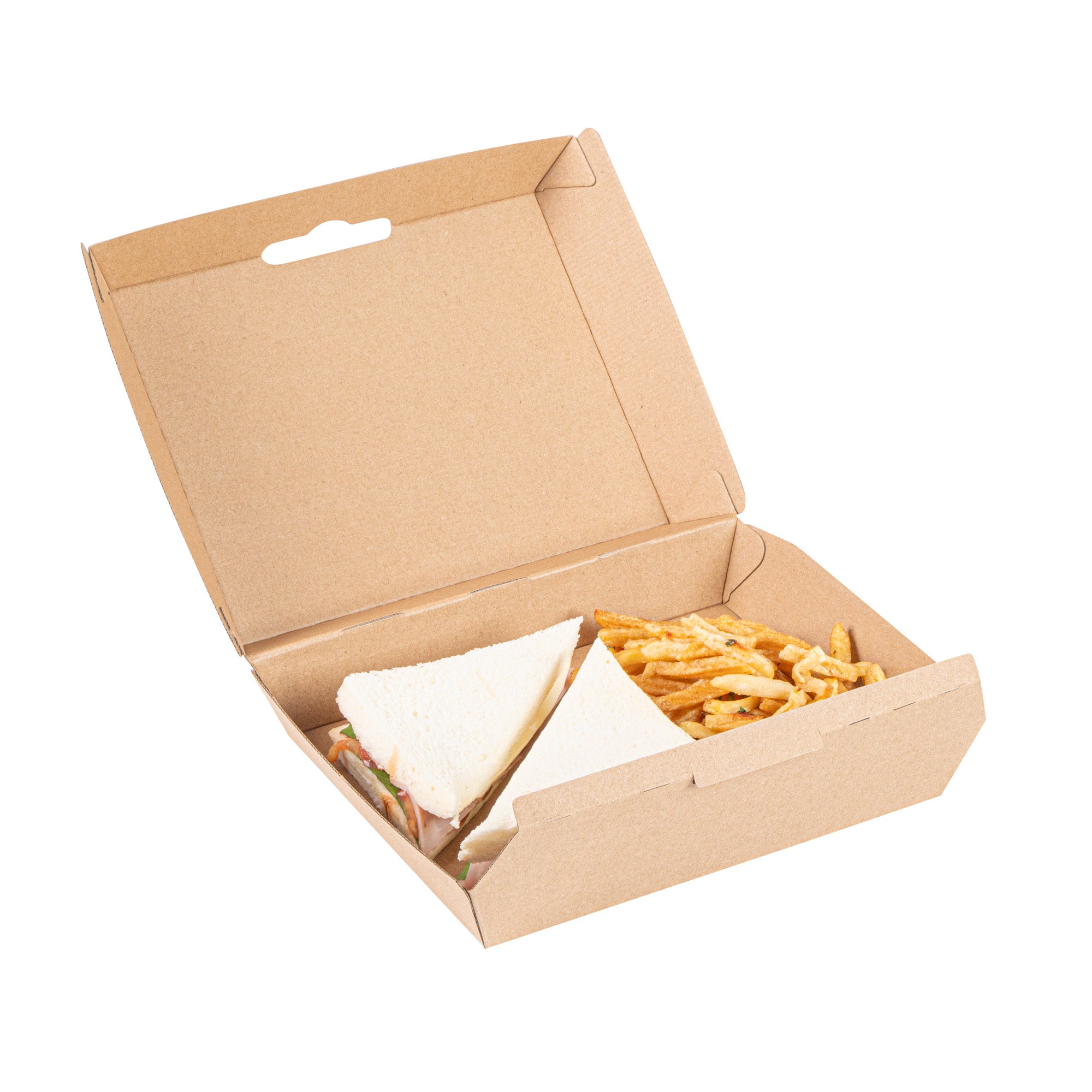 Bio Tek Rectangle Kraft Paper Corrugated Clamshell Container - 7 3/4" x 6" x 2 3/4" - 100 count box