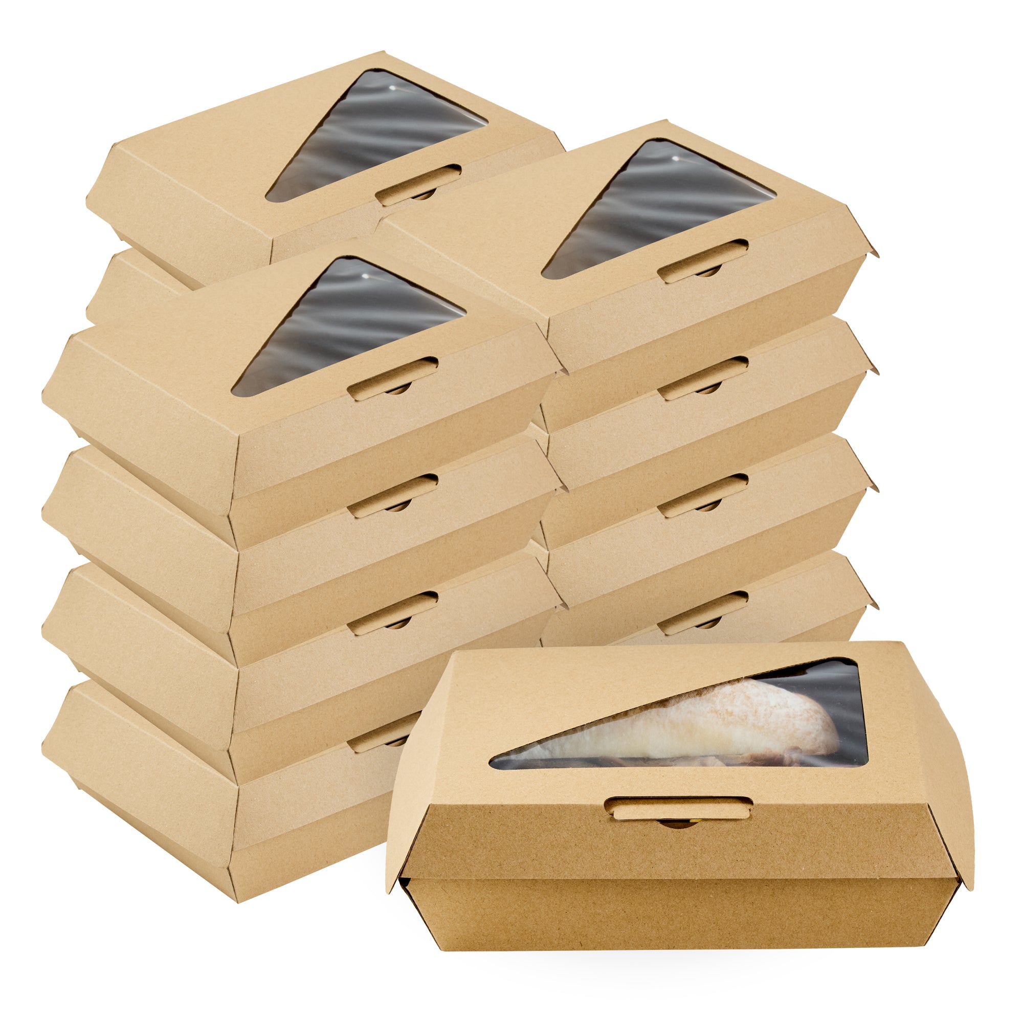 Eco Tek Rectangle Kraft Paper Corrugated Clamshell Container - with PLA Window - 7 3/4" x 6" x 2 3/4" - 100 count box