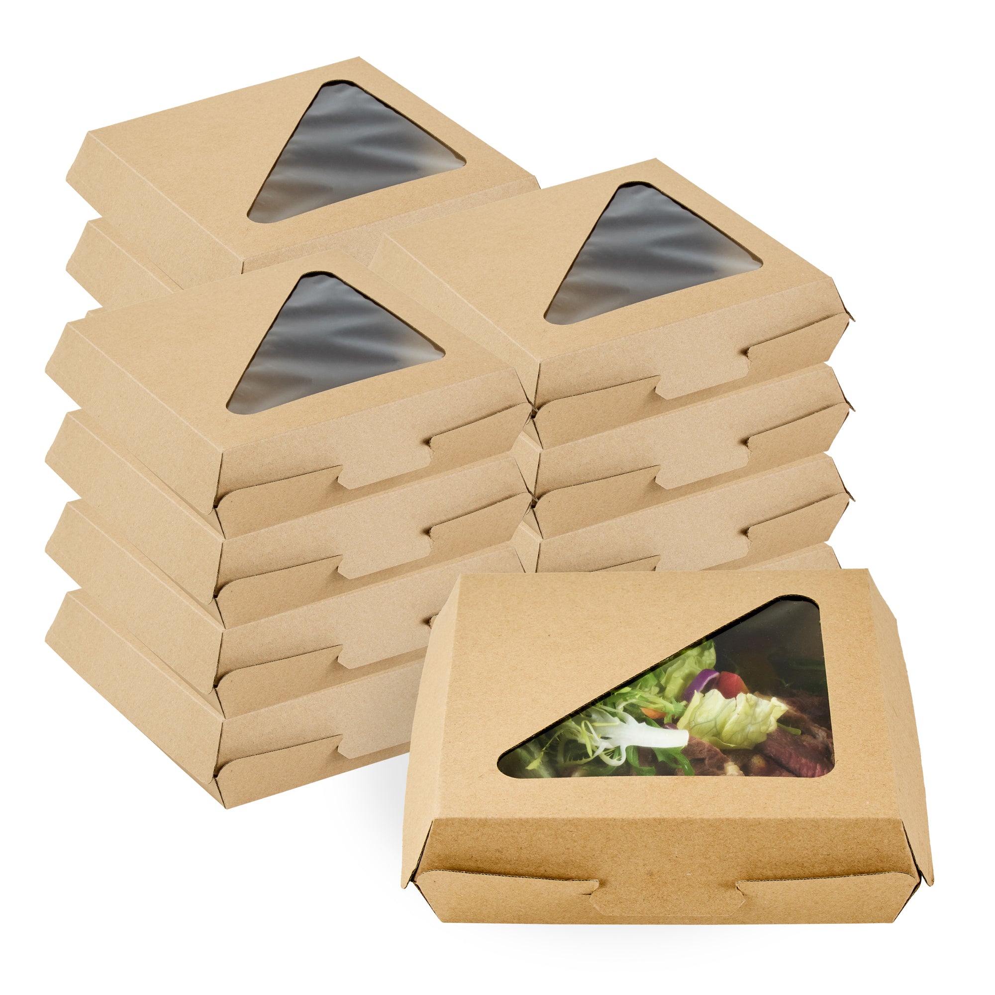 Eco Tek Square Kraft Paper Corrugated Clamshell Container - with PLA Window - 6 1/2" x 6 1/2" x 2" - 100 count box