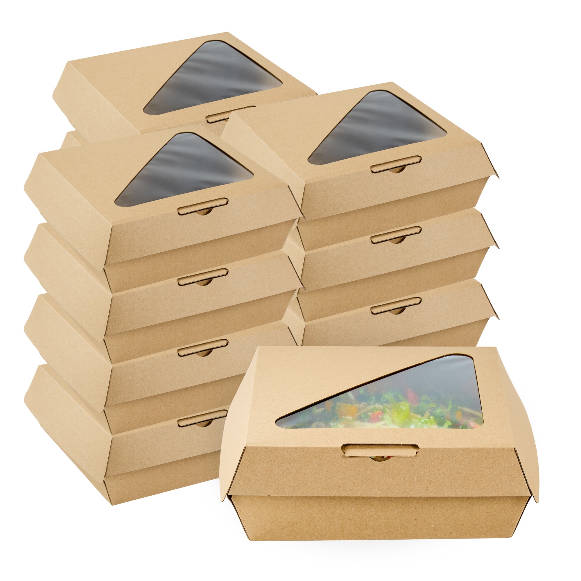 Eco Tek Rectangle Kraft Paper Corrugated Clamshell Container - with PLA Window - 8" x 8" x 3 1/4" - 100 count box