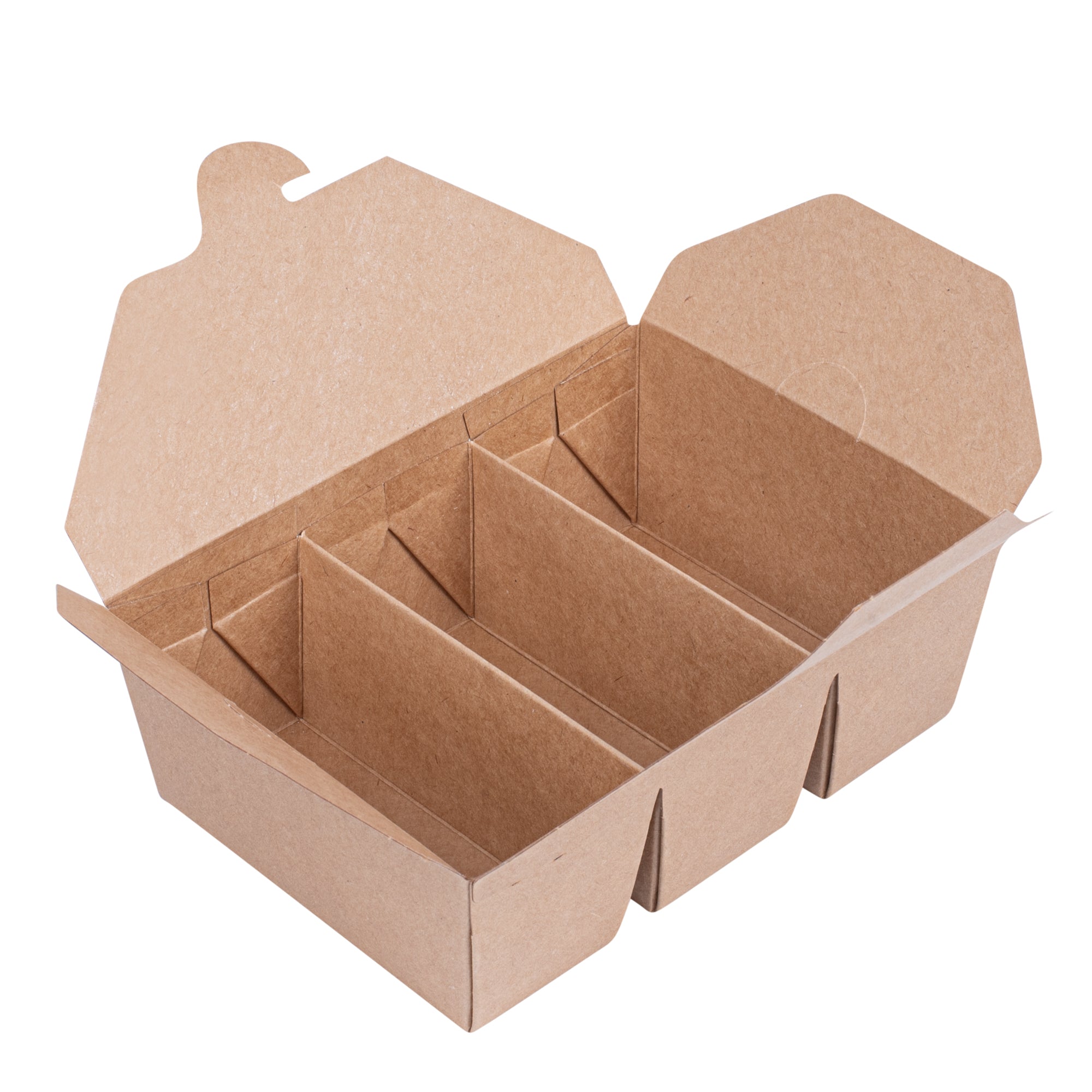 Sustain Kraft Paper Taco Take Out Container - with PLA Lining, Compostable, 3 Compartments - 7 1/2" x 5 1/2" x 2" - 100 count box