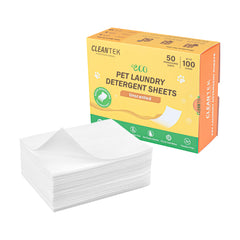 Clean Tek Professional Liquidless Pet Laundry Detergent Sheet - Unscented, Biodegradable, Hypoallergenic - 50 count box