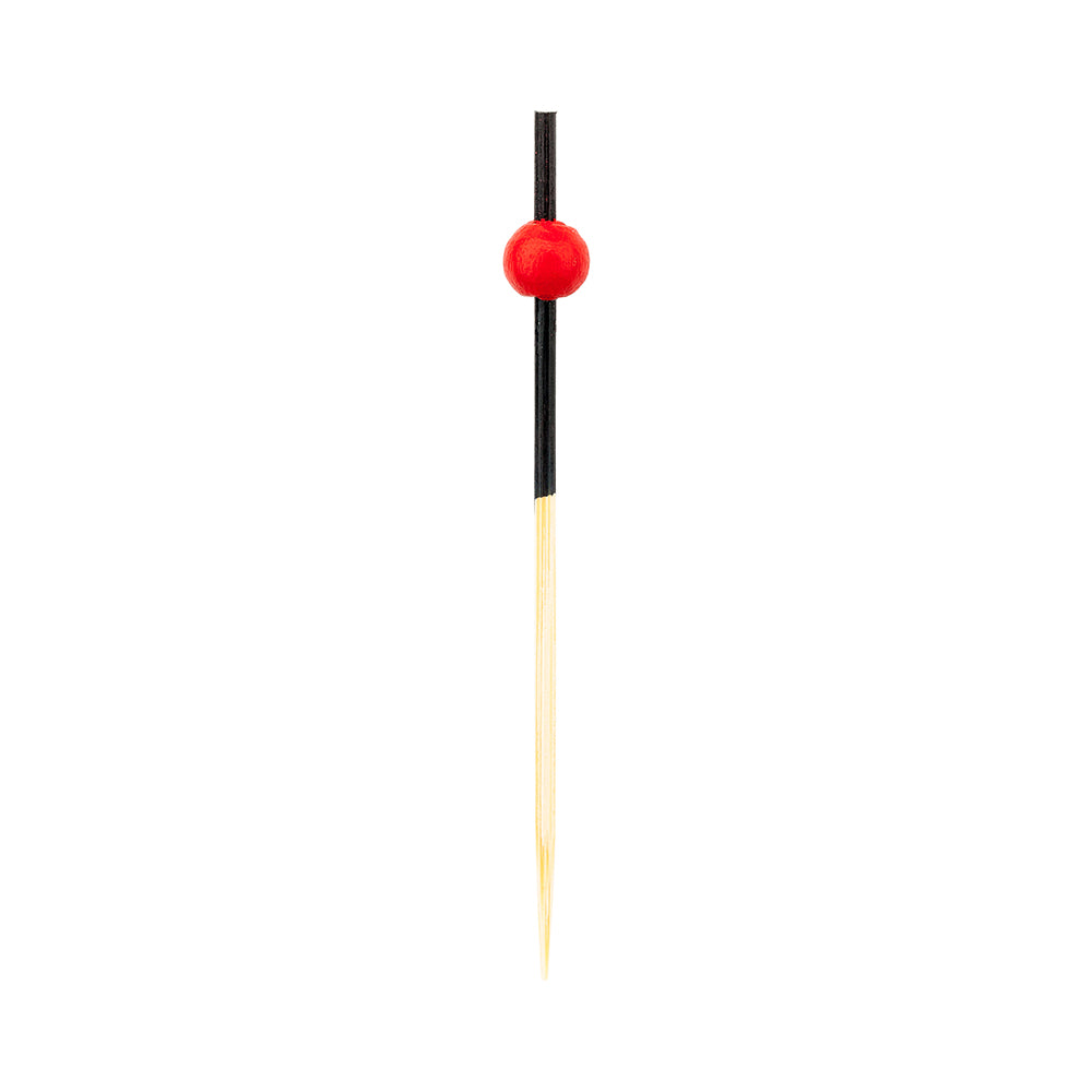 Black and Red Bamboo Short Mini Ball Skewer - 2 1/2" - 1000 count box