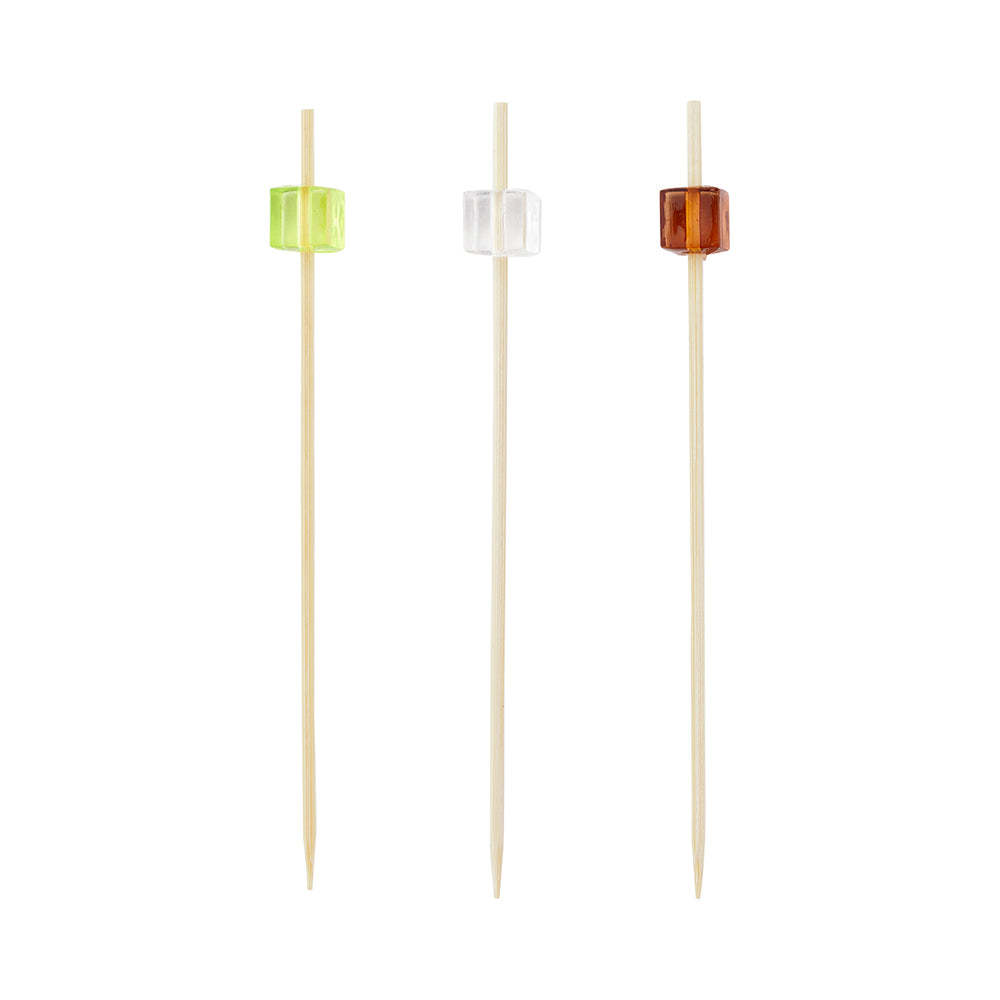 Assorted Bamboo Acrylic Block Skewer - 3 1/2" x 1/2" x 1/2" - 1000 count box