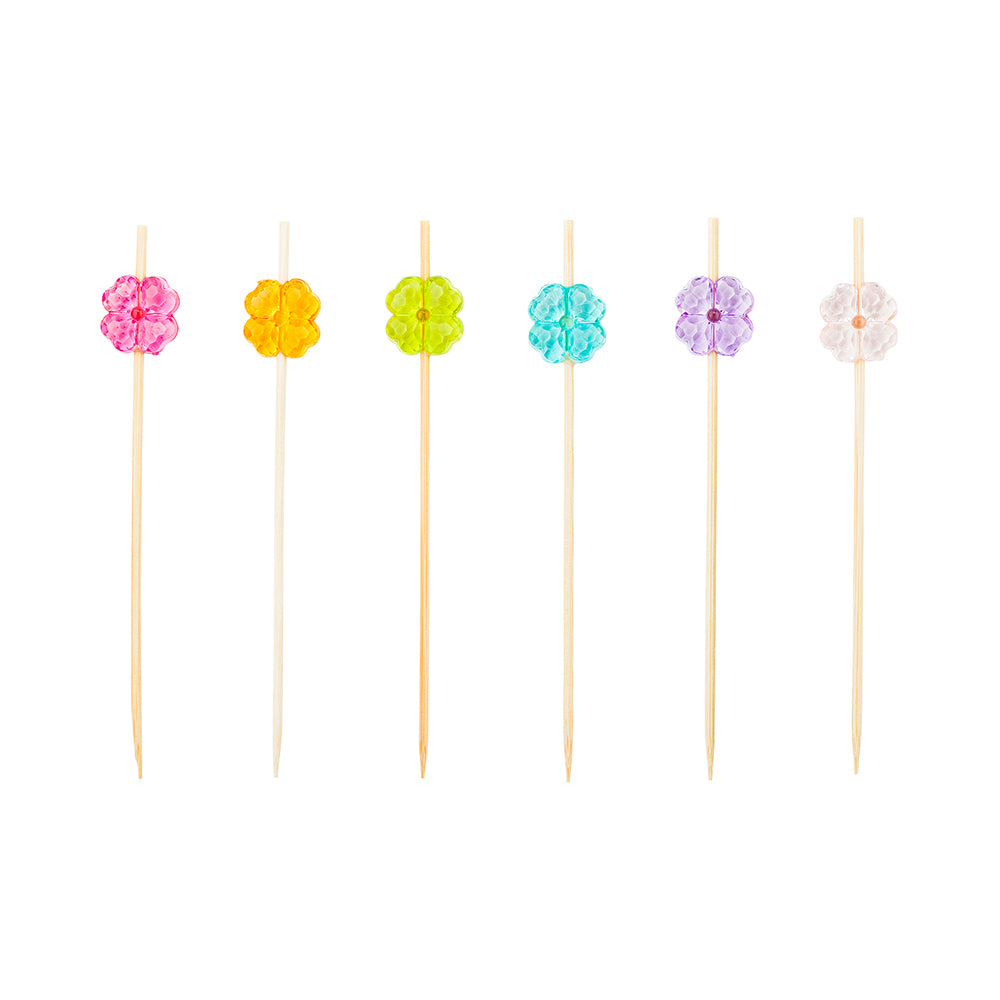 Assorted Bamboo Acrylic Flower Skewer - 4" x 1/2" - 1000 count box