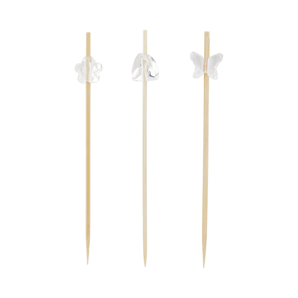 Clear Acrylic Bead Bamboo Skewer - Assorted Styles - 3 1/2" x 1/2" x 1/2" - 1000 count box