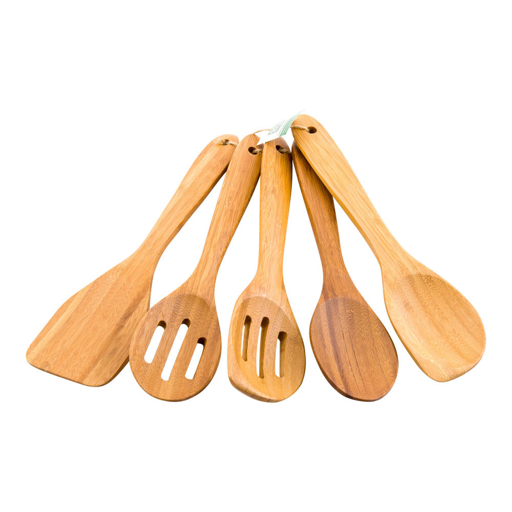 Natural Bamboo Kitchen Utensil Set - 5-Piece - 12" x 4" - 1 count box