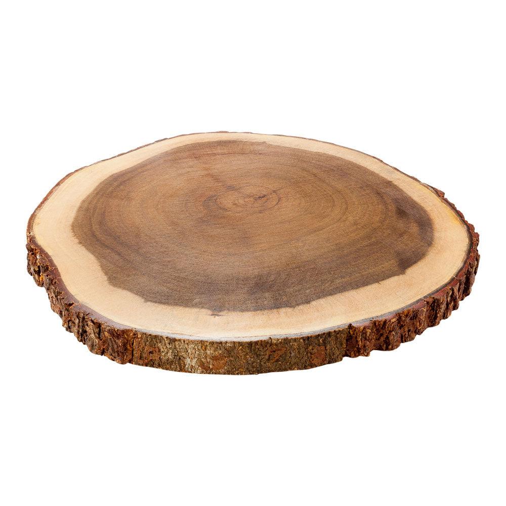 Round Natural Wood Serving Board - Bark Edges - 12" x 12" x 1" - 1 count box