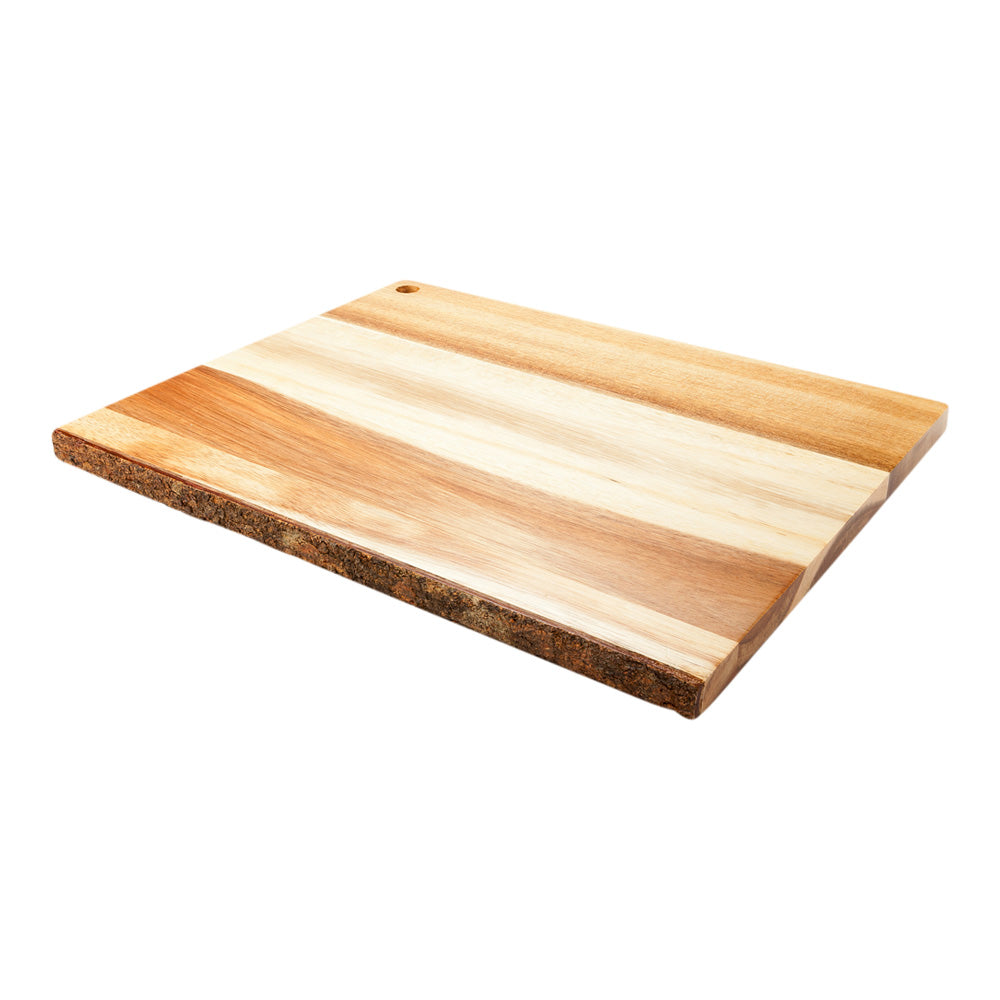 Rectangle Natural Acacia Serving Board - Varnished, Bark Edges - 16" x 11" x 3/4" - 1 count box