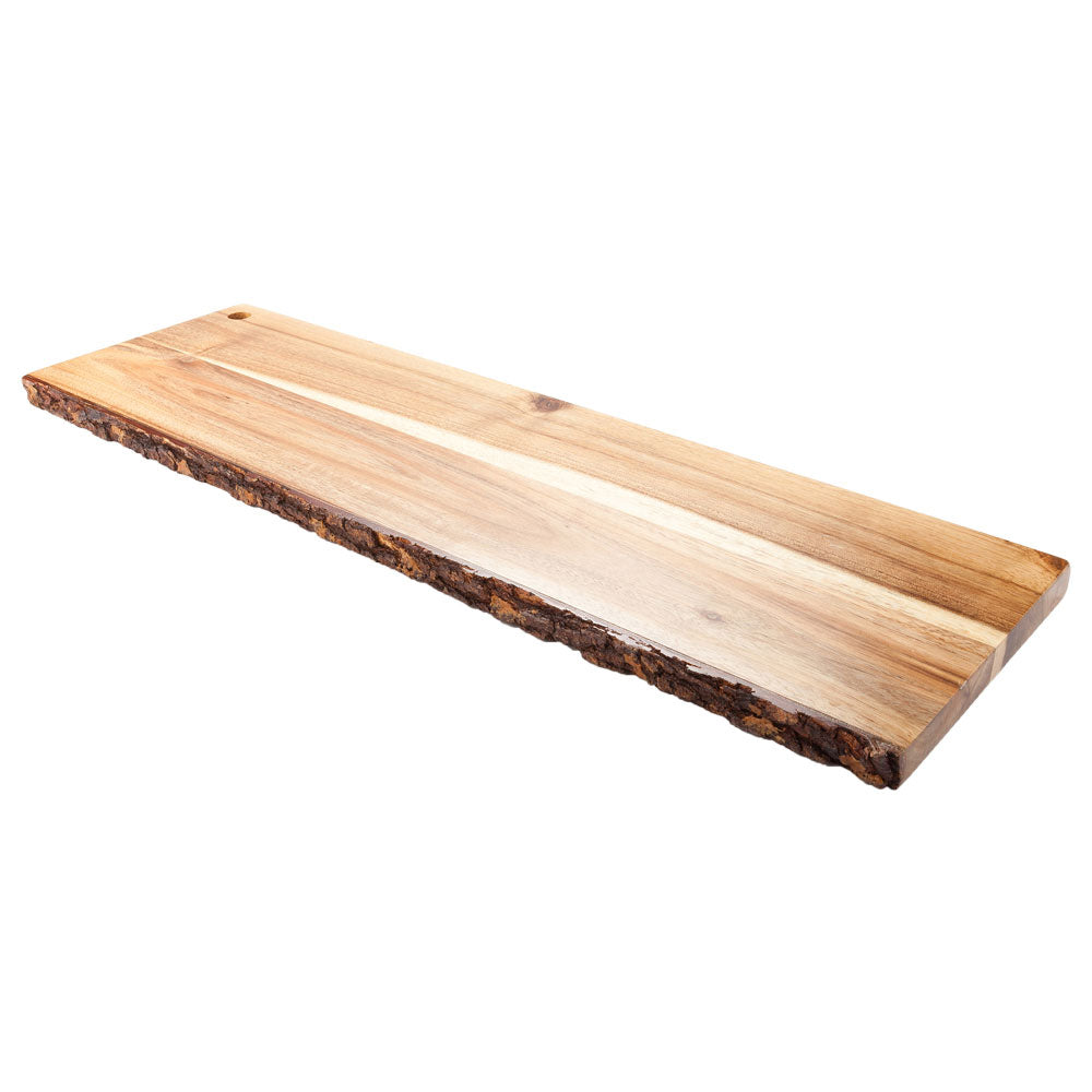 Rectangle Natural Acacia Serving Board - Varnished, Bark Edges - 22 3/4" x 7" x 3/4" - 1 count box