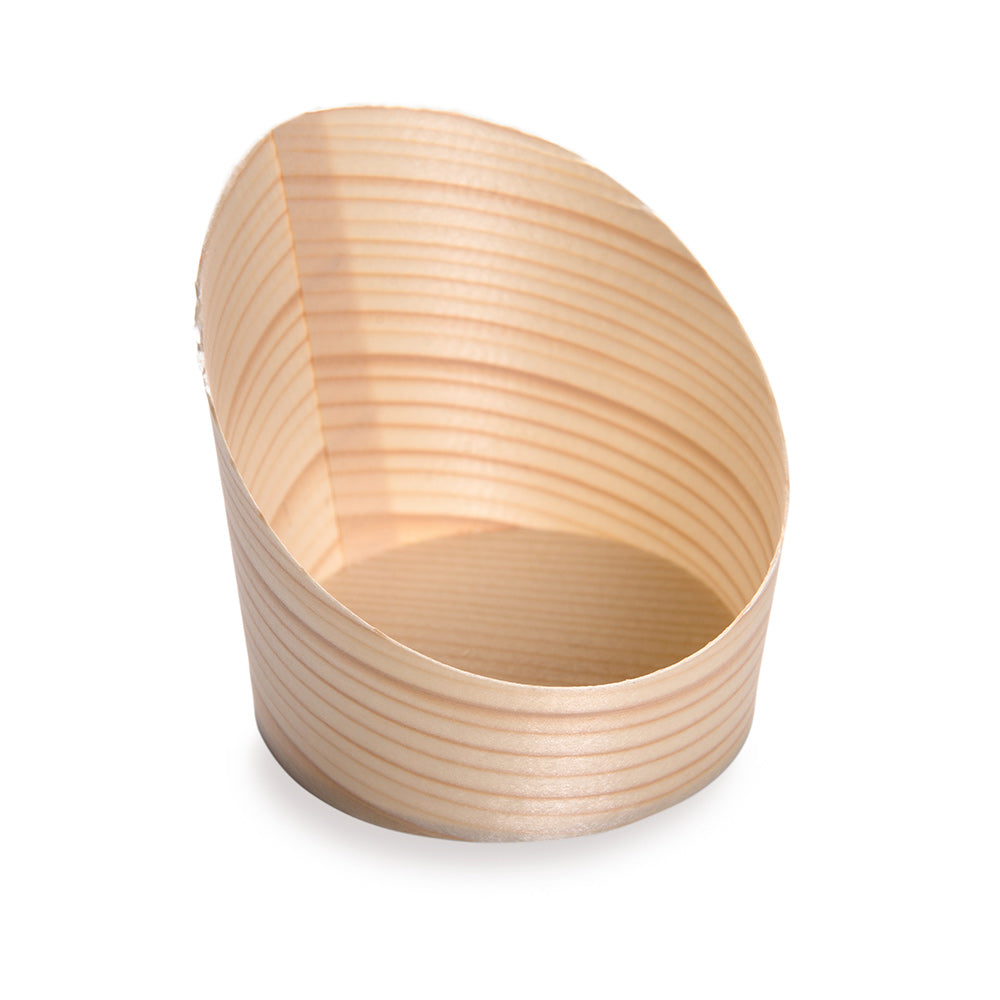 4 oz Round Natural Wood Mini Incline Cup - 2 1/2" x 2 1/2" x 2 3/4" - 100 count box