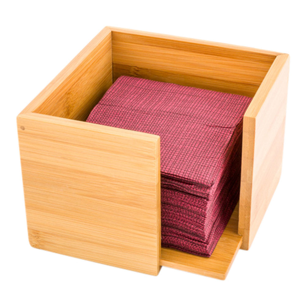 Square Natural Bamboo Cocktail Napkin Holder - 5 1/4" x 5 1/4" x 3 3/4" - 1 count box