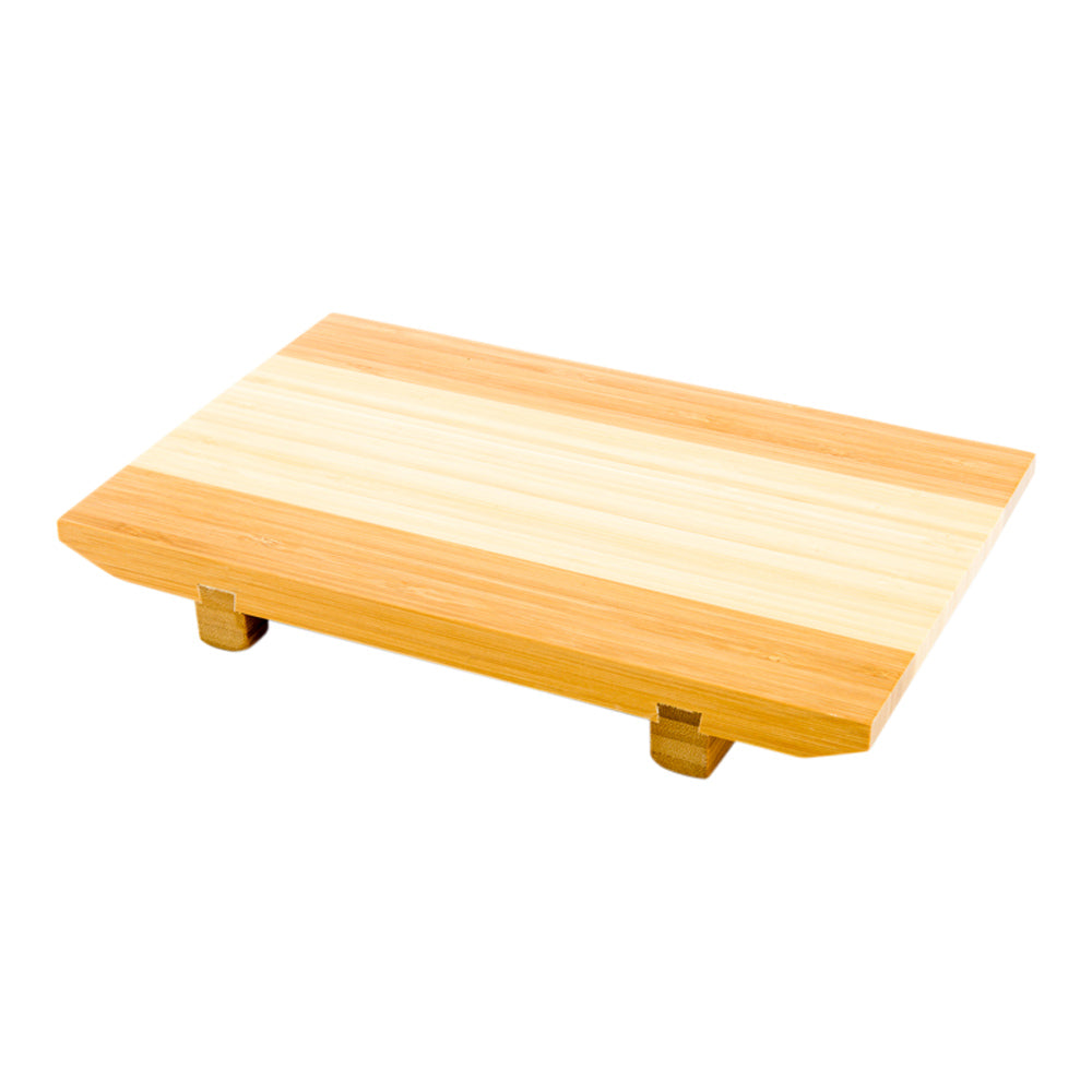 Japanese Buddha Rectangle Natural Bamboo Sushi Plate - 9 1/2" x 6" x 1 1/4" - 1 count box