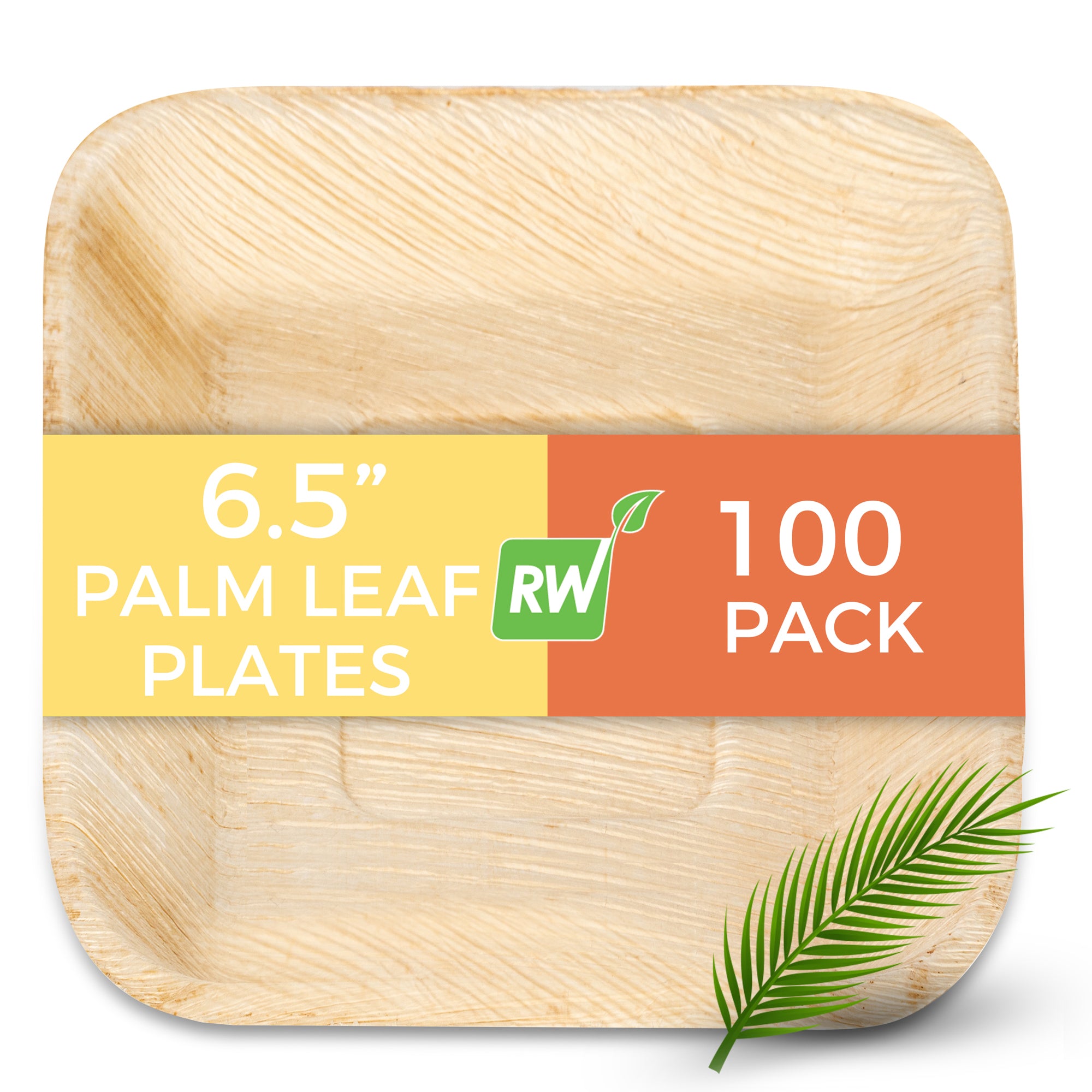 Indo Square Natural Palm Leaf Plate - 6 1/2" x 6 1/2" x 1" - 100 count box