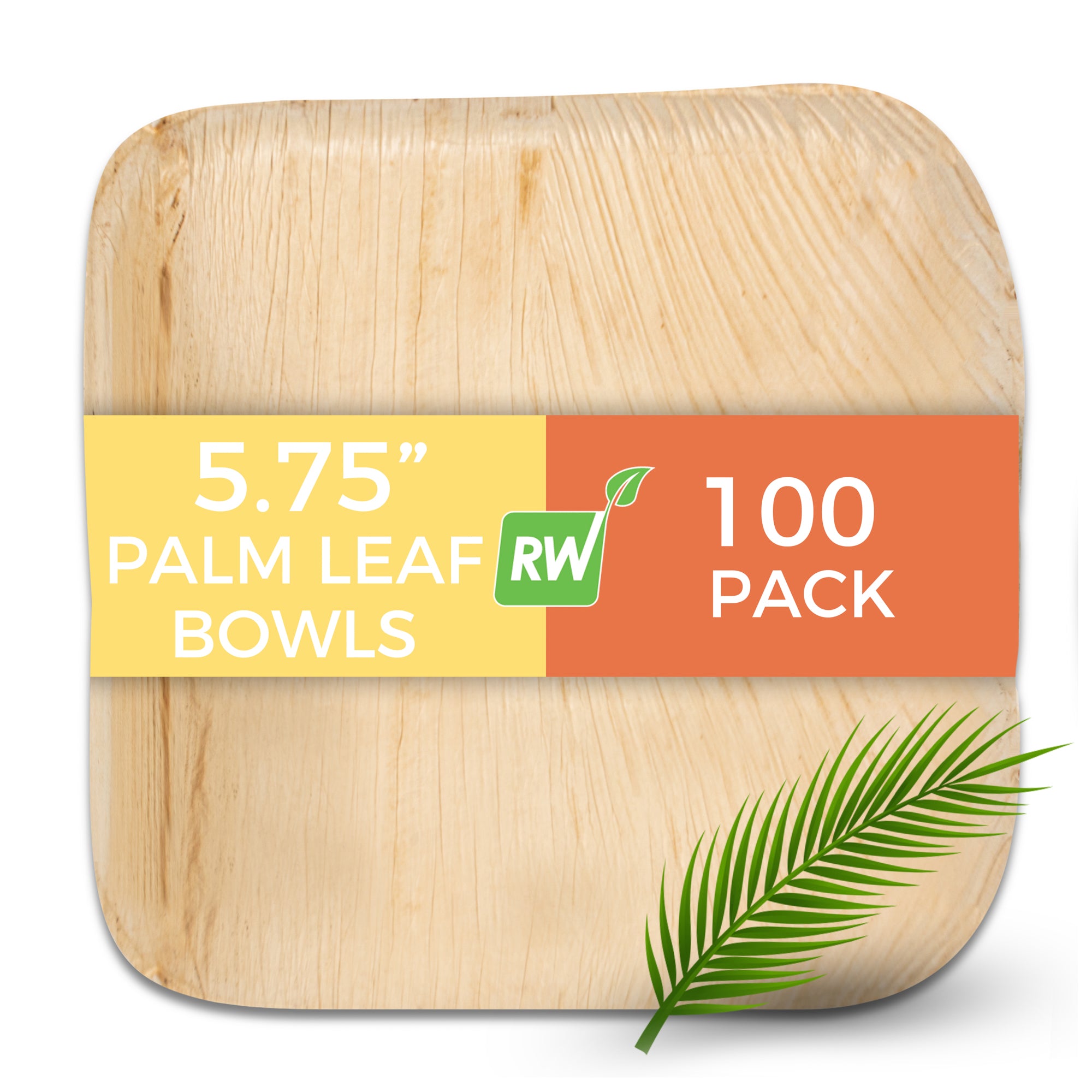 Indo 18 oz Square Natural Palm Leaf Bowl - 5 3/4" x 5 1/2" x 1 1/2" - 100 count box