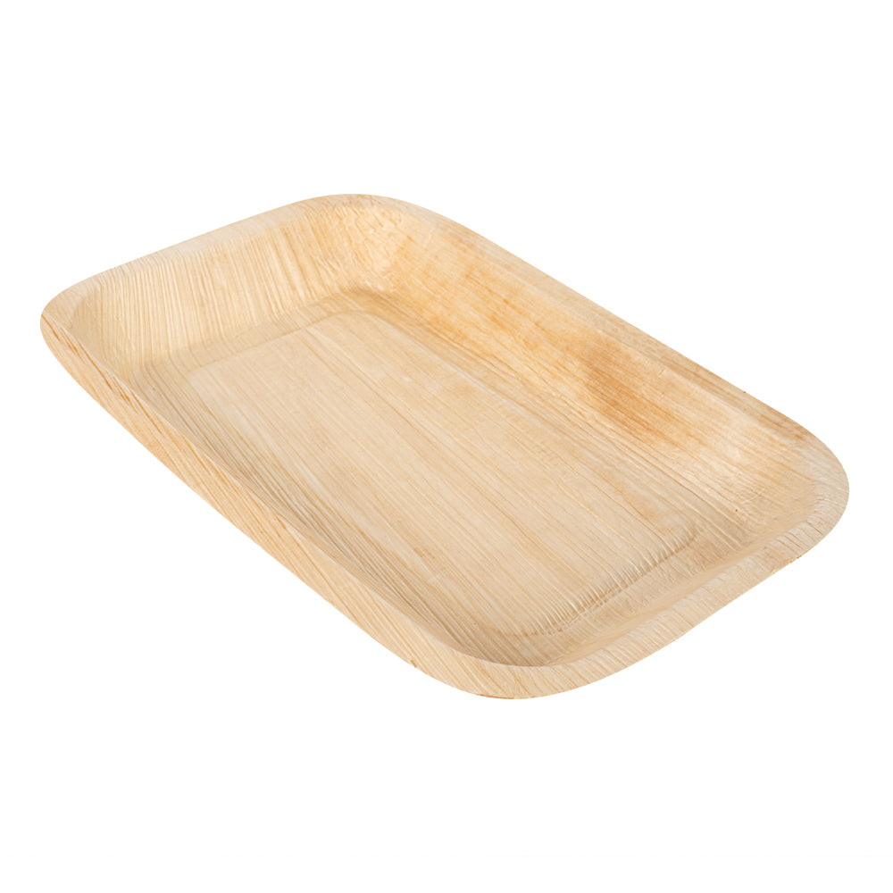 Indo Rectangle Natural Palm Leaf Plate - 9 1/4" x 6 1/4" x 3/4" - 100 count box