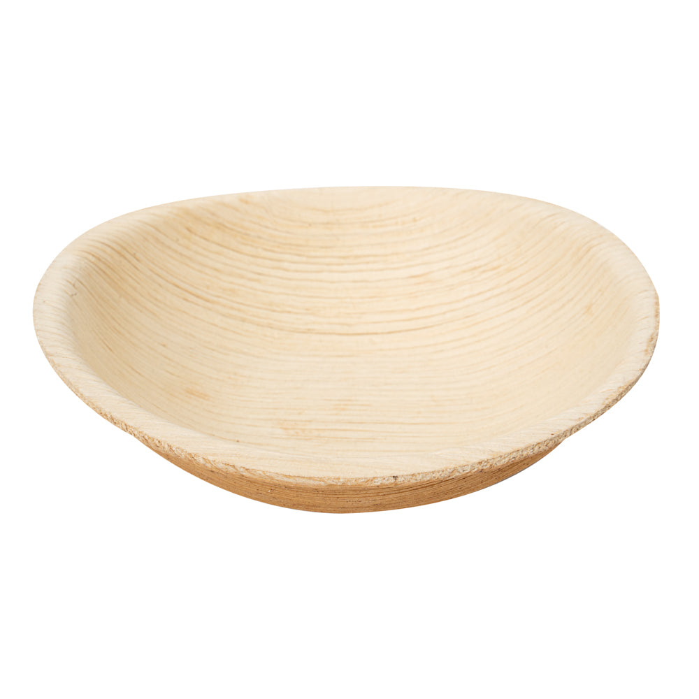 Indo 4 oz Round Natural Palm Leaf Bowl - 3 3/4" x 3 3/4" x 1" - 100 count box