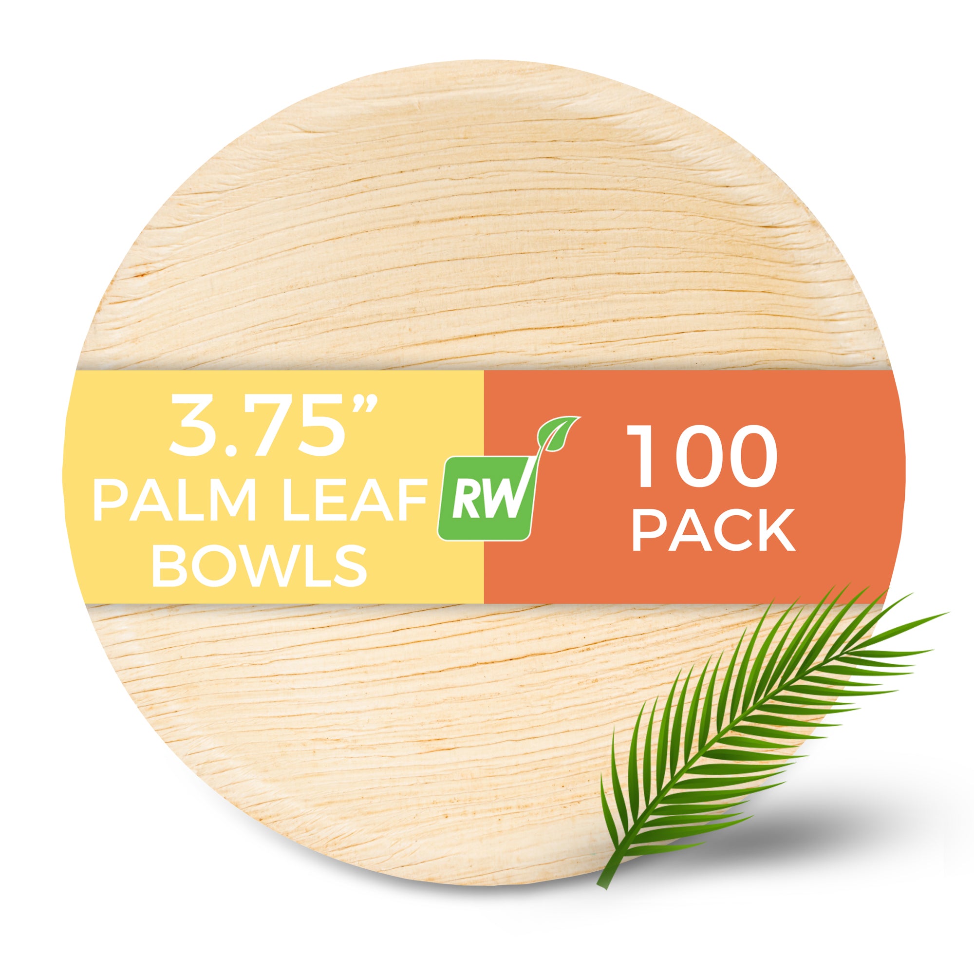 Indo 4 oz Round Natural Palm Leaf Bowl - 3 3/4" x 3 3/4" x 1" - 100 count box