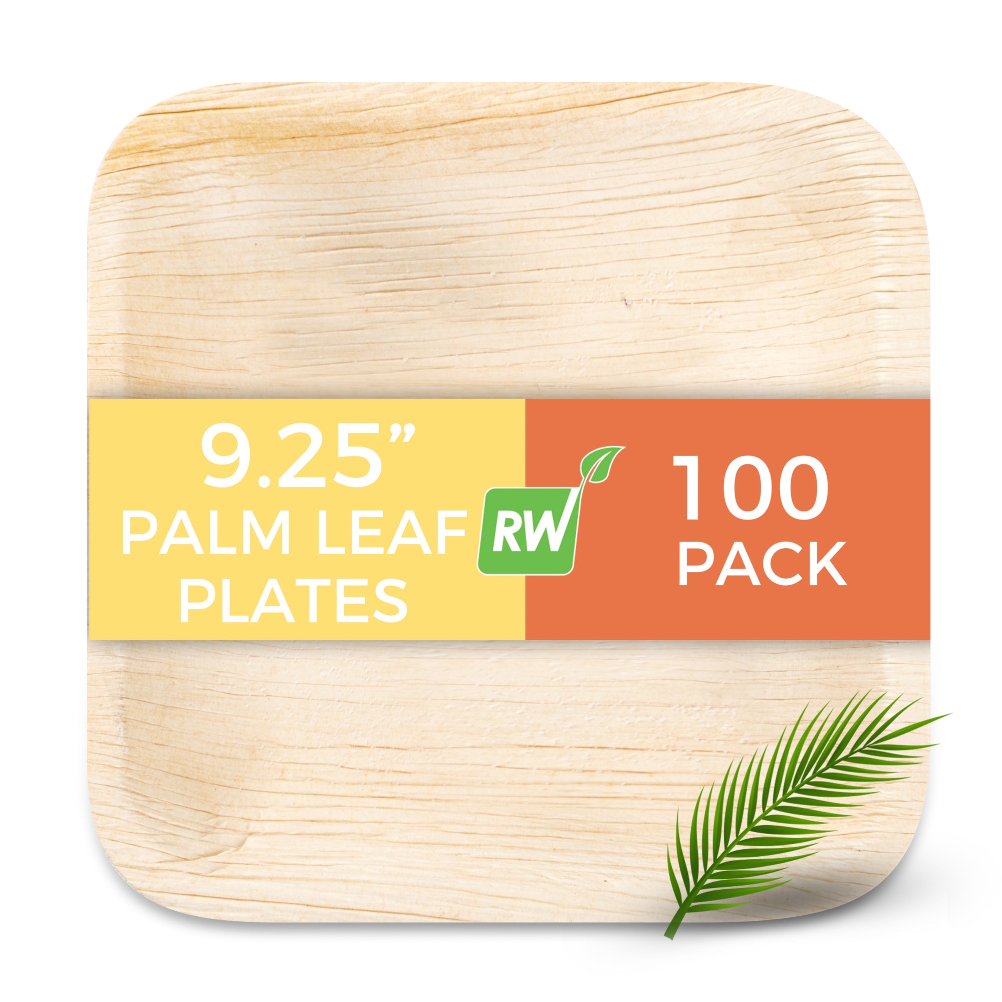 Indo Square Natural Palm Leaf Plate - 9 1/4" x 9 1/4" x 3/4" - 100 count box