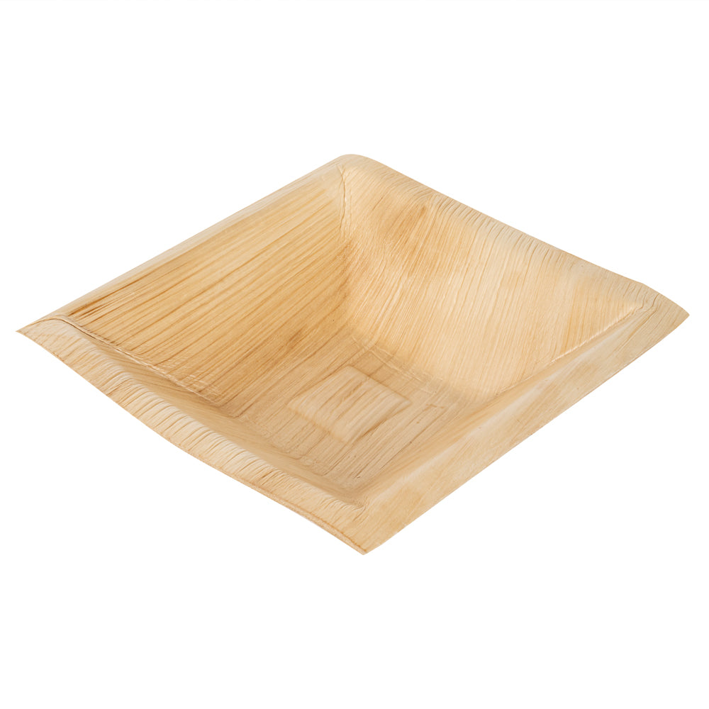 Indo 12 oz Square Natural Palm Leaf Bowl - 6 1/2" x 6 1/2" x 1 3/4" - 100 count box