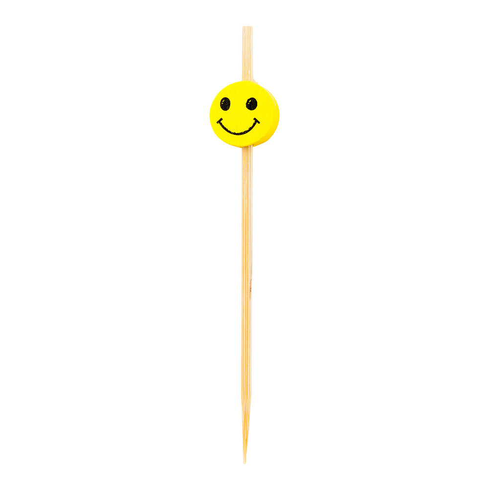 Yellow and Black Bamboo Smiley Face Skewer - 4" x 1/2" - 1000 count box