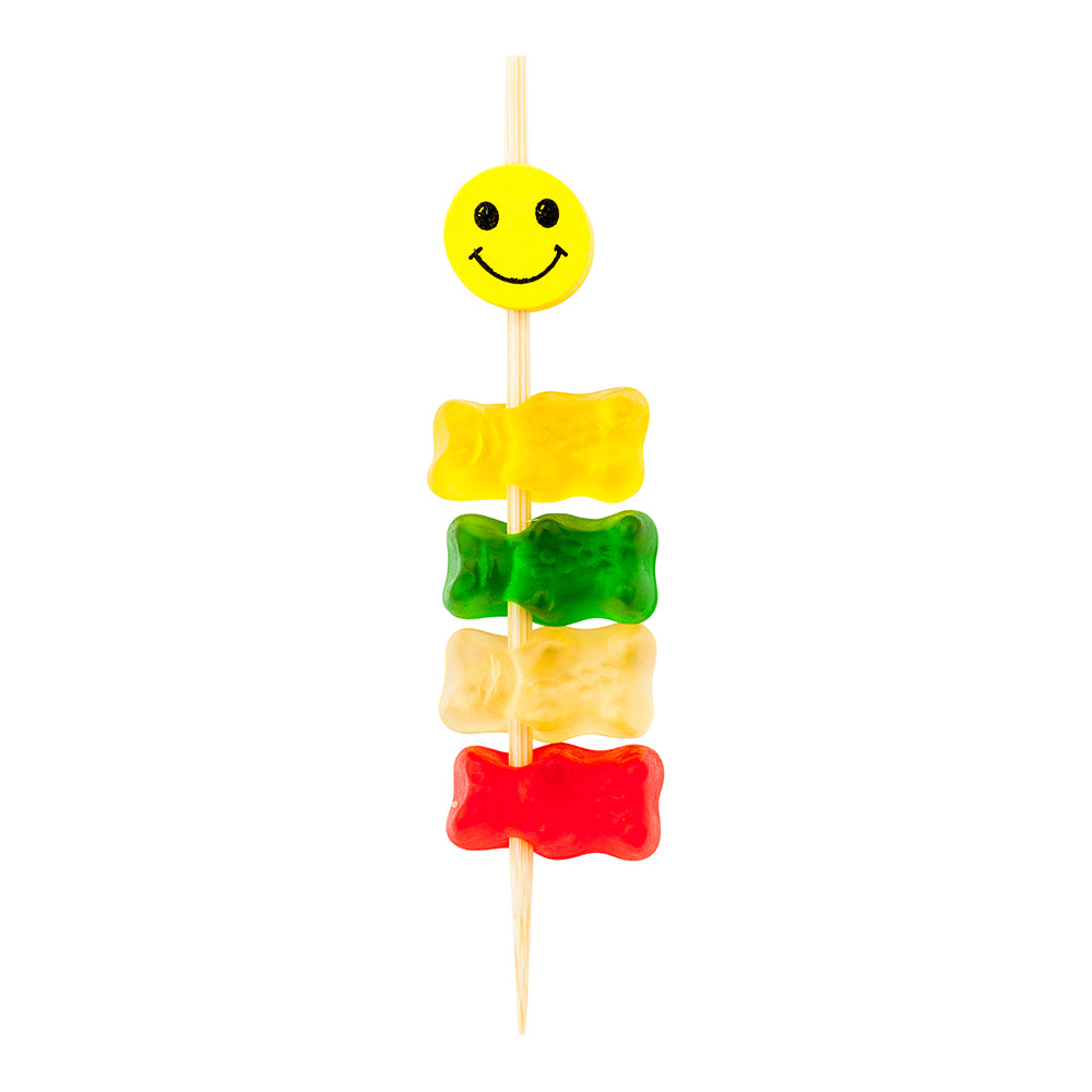 Yellow and Black Bamboo Smiley Face Skewer - 4" x 1/2" - 1000 count box