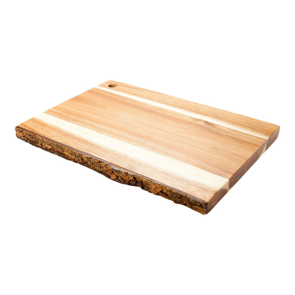 Rectangle Natural Acacia Serving Board - Varnished, Bark Edges - 12" x 8" x 3/4" - 1 count box