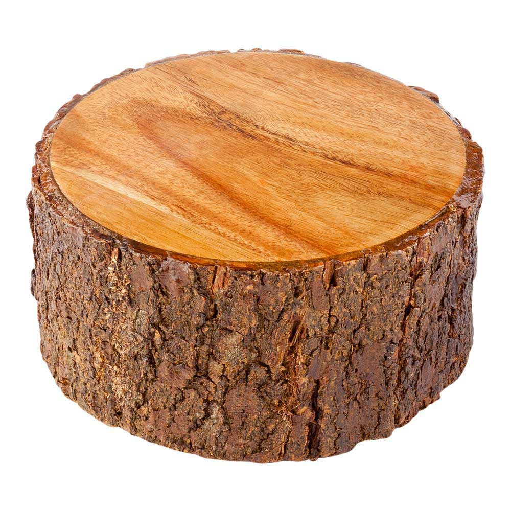 Round Natural Acacia Medium Riser - Varnished, Bark Edges - 6" x 6" x 3" - 1 count box