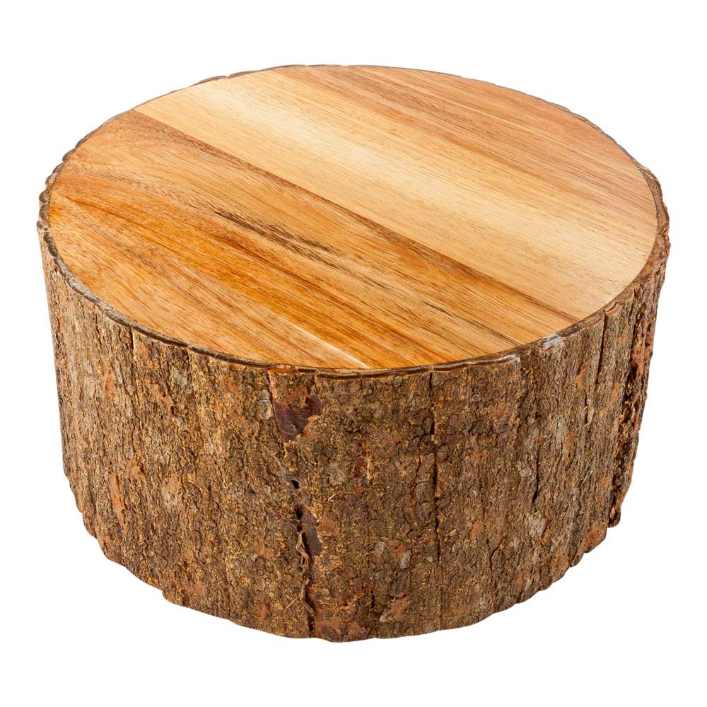 Round Natural Acacia Large Riser - Varnished, Bark Edges - 10" x 10" x 5" - 1 count box