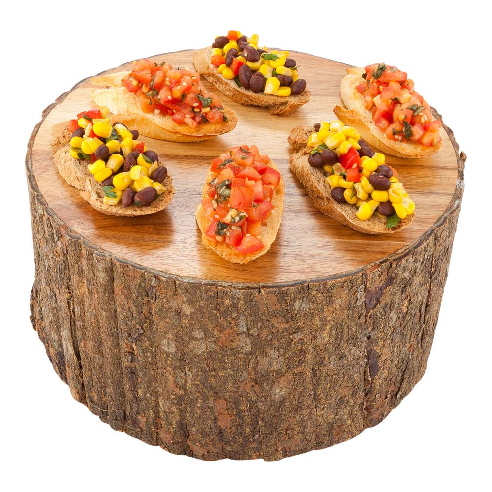 Round Natural Acacia Large Riser - Varnished, Bark Edges - 10" x 10" x 5" - 1 count box